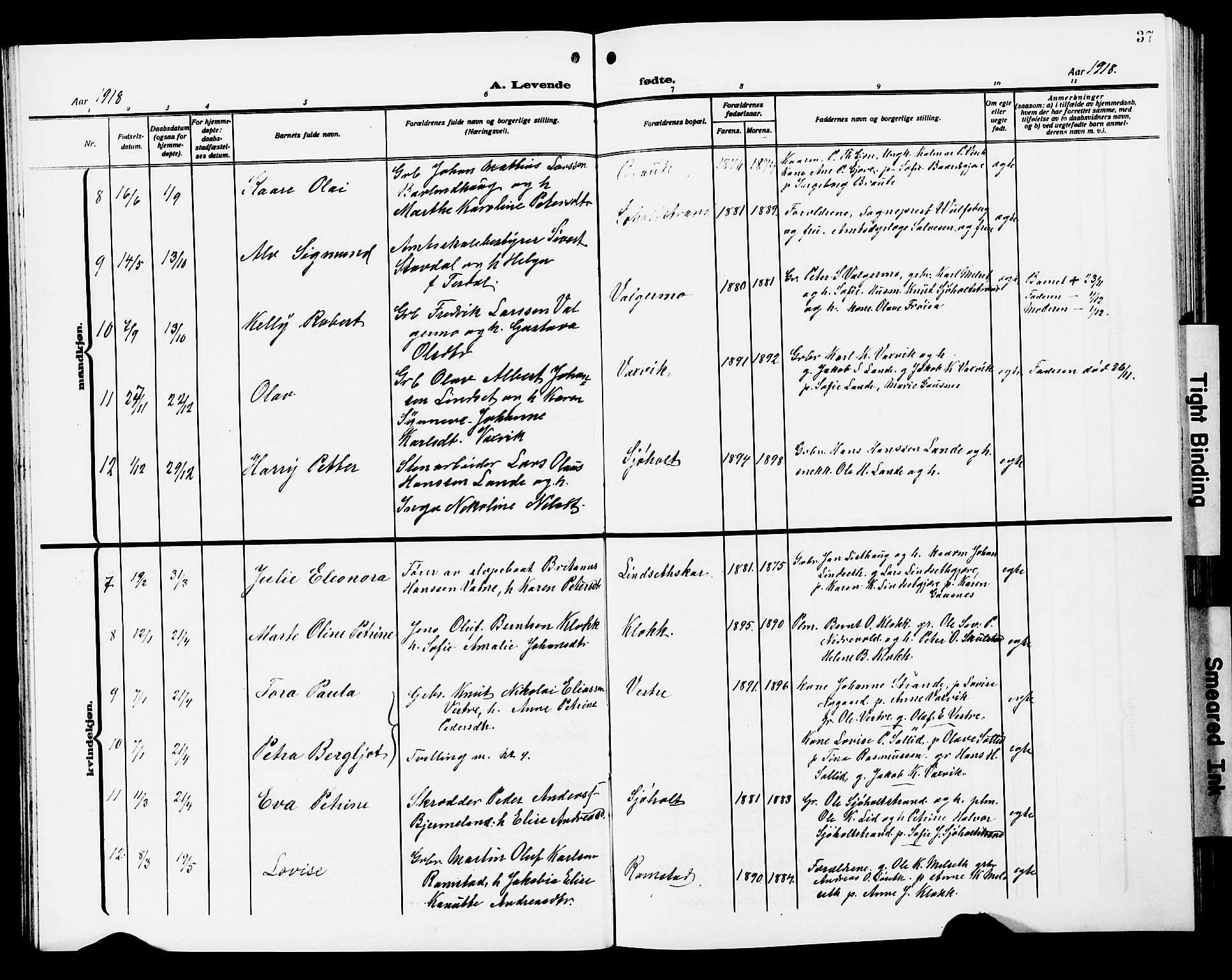 Ministerialprotokoller, klokkerbøker og fødselsregistre - Møre og Romsdal, AV/SAT-A-1454/522/L0328: Klokkerbok nr. 522C07, 1909-1925, s. 37