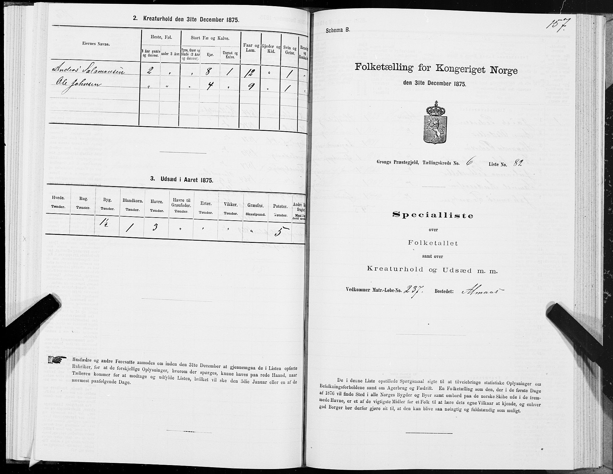 SAT, Folketelling 1875 for 1742P Grong prestegjeld, 1875, s. 4157