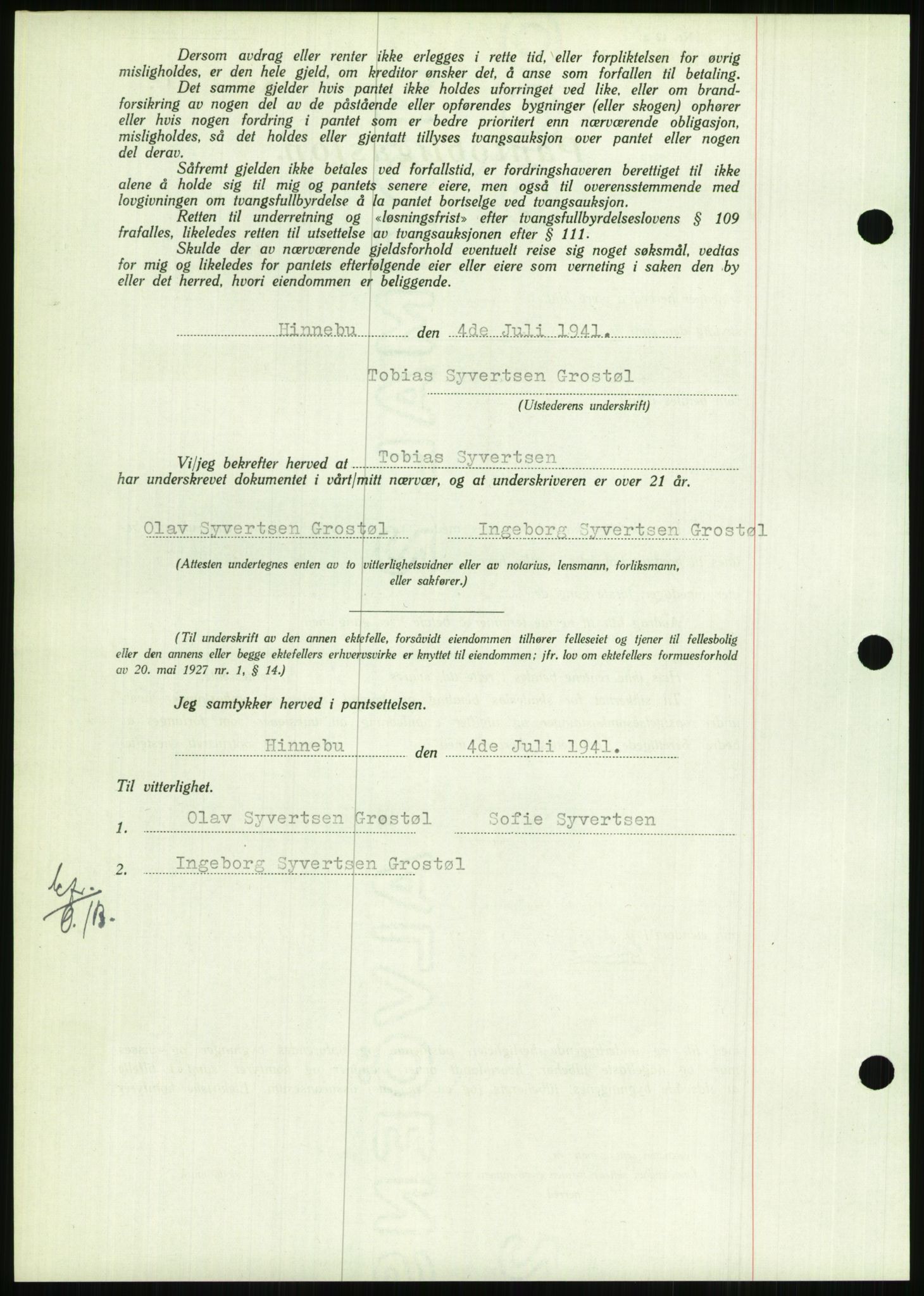 Nedenes sorenskriveri, AV/SAK-1221-0006/G/Gb/Gbb/L0001: Pantebok nr. I, 1939-1942, Dagboknr: 511/1941