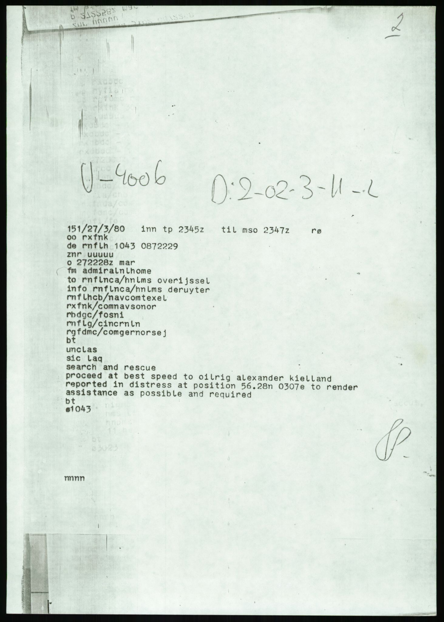 Justisdepartementet, Granskningskommisjonen ved Alexander Kielland-ulykken 27.3.1980, AV/RA-S-1165/D/L0017: P Hjelpefartøy (Doku.liste + P1-P6 av 6)/Q Hovedredningssentralen (Q0-Q27 av 27), 1980-1981, s. 142