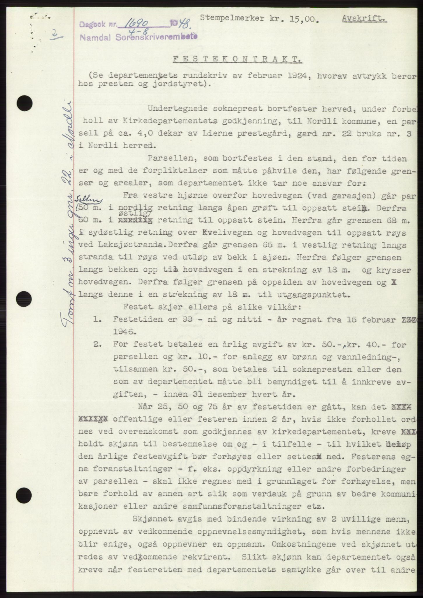 Namdal sorenskriveri, SAT/A-4133/1/2/2C: Pantebok nr. -, 1948-1948, Dagboknr: 1690/1948