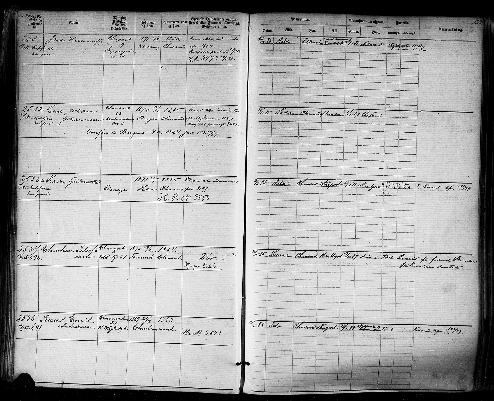 Kristiansand mønstringskrets, SAK/2031-0015/F/Fa/L0006: Annotasjonsrulle nr 1921-3830 med register, I-4, 1880-1917, s. 161