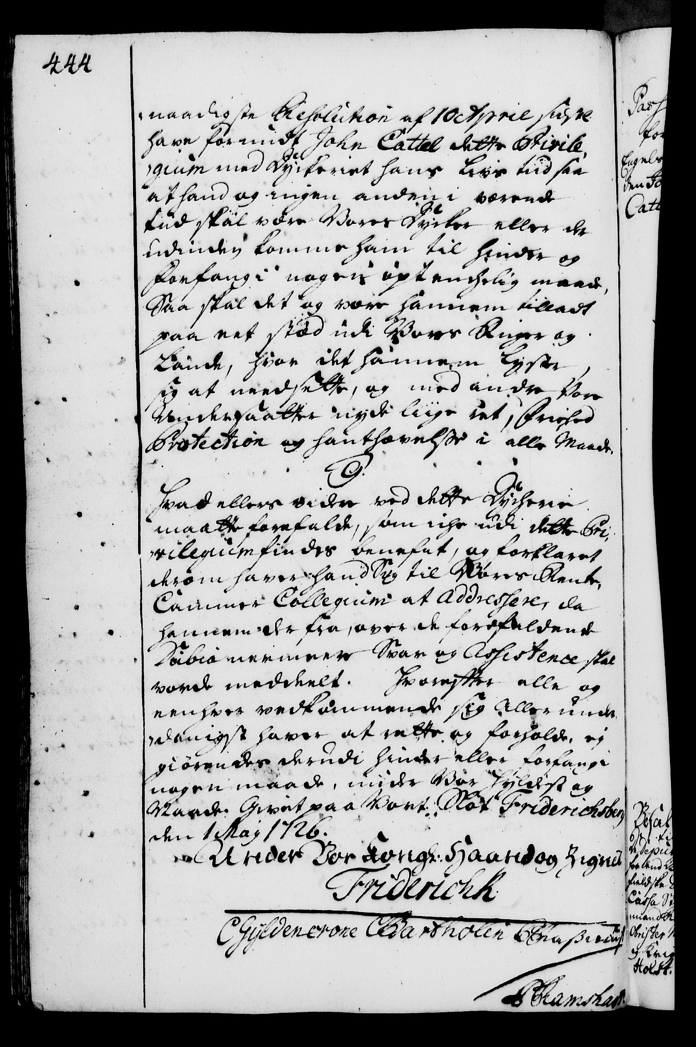 Rentekammeret, Kammerkanselliet, RA/EA-3111/G/Gg/Gga/L0002: Norsk ekspedisjonsprotokoll med register (merket RK 53.2), 1723-1727, s. 444