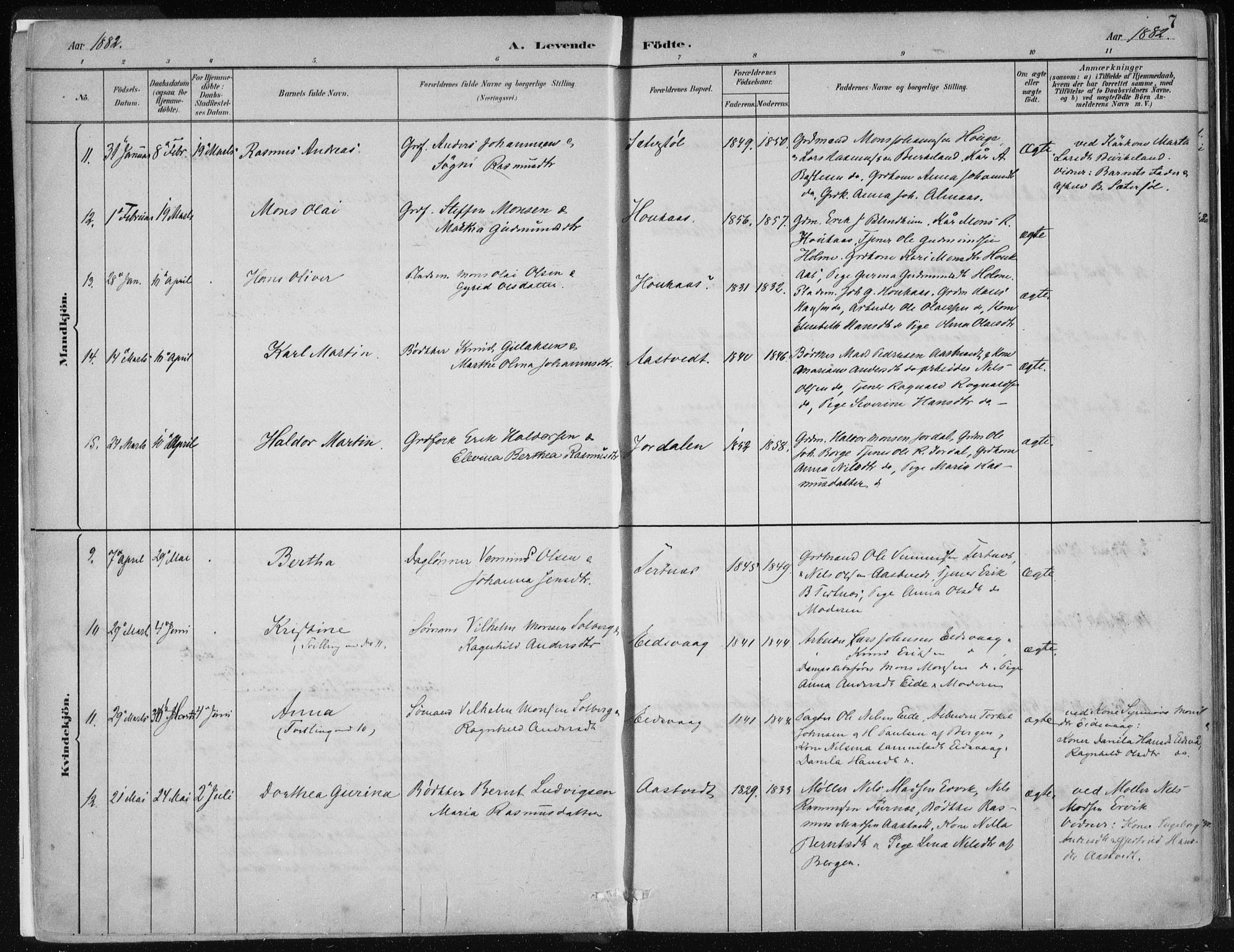 Hamre sokneprestembete, AV/SAB-A-75501/H/Ha/Haa/Haad/L0001: Ministerialbok nr. D  1, 1882-1906, s. 7