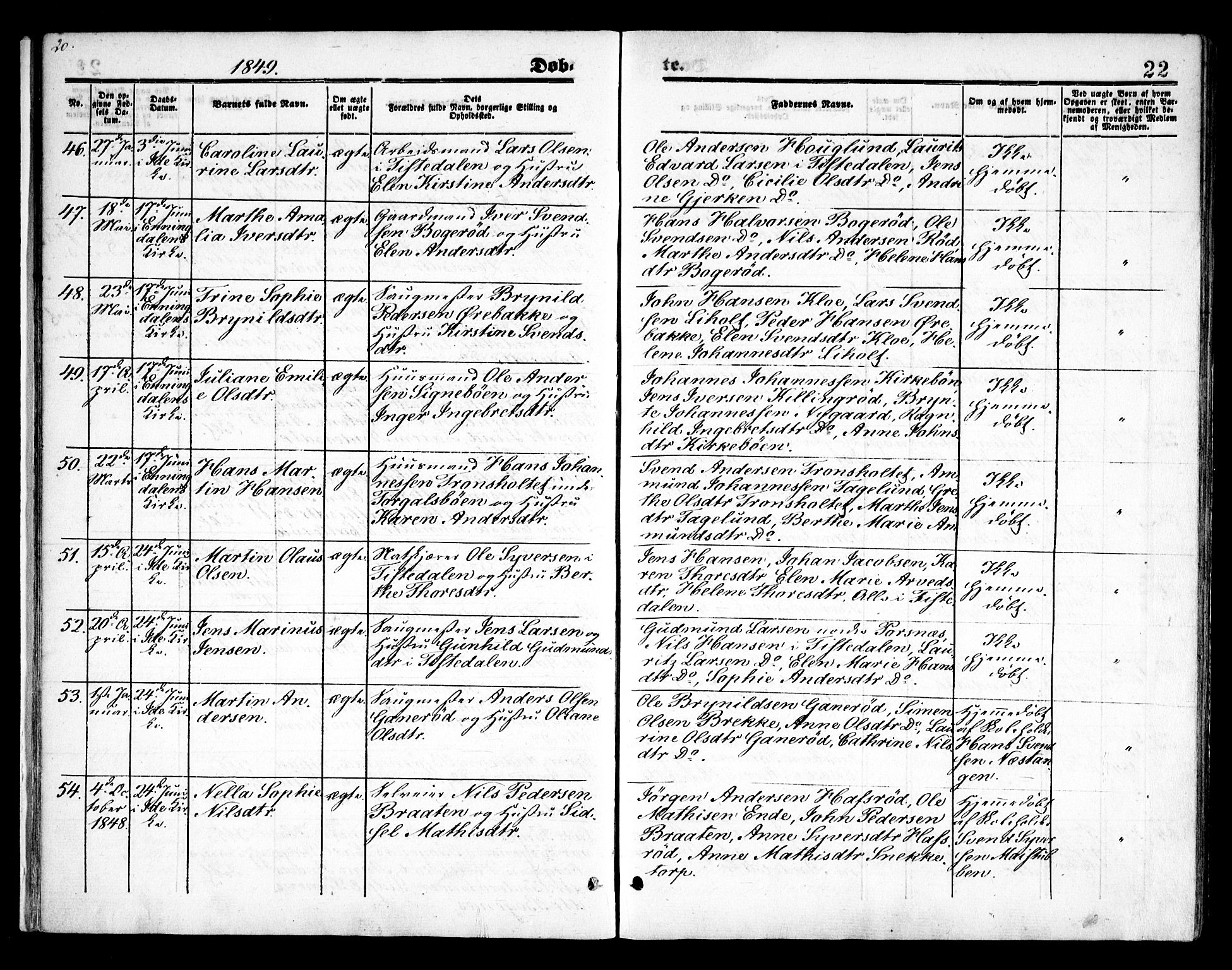 Idd prestekontor Kirkebøker, AV/SAO-A-10911/F/Fc/L0004a: Ministerialbok nr. III 4A, 1848-1860, s. 22