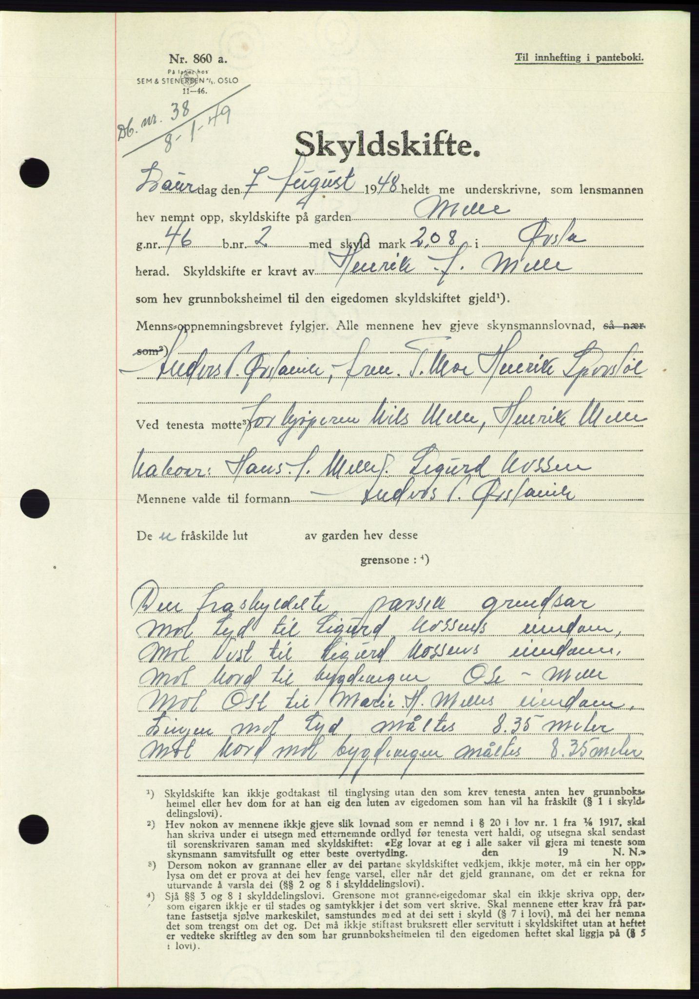 Søre Sunnmøre sorenskriveri, AV/SAT-A-4122/1/2/2C/L0083: Pantebok nr. 9A, 1948-1949, Dagboknr: 38/1949