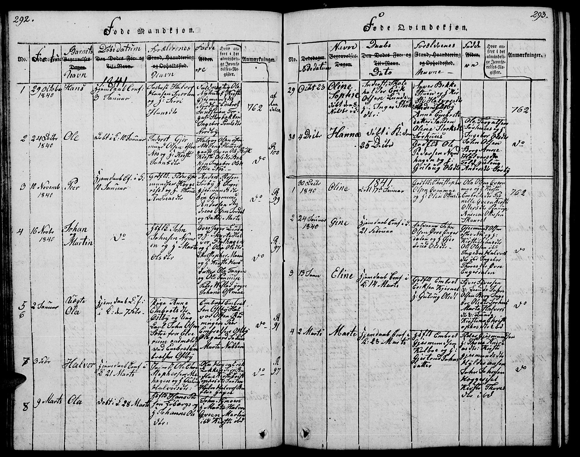 Trysil prestekontor, AV/SAH-PREST-046/H/Ha/Hab/L0004: Klokkerbok nr. 4, 1814-1841, s. 292-293