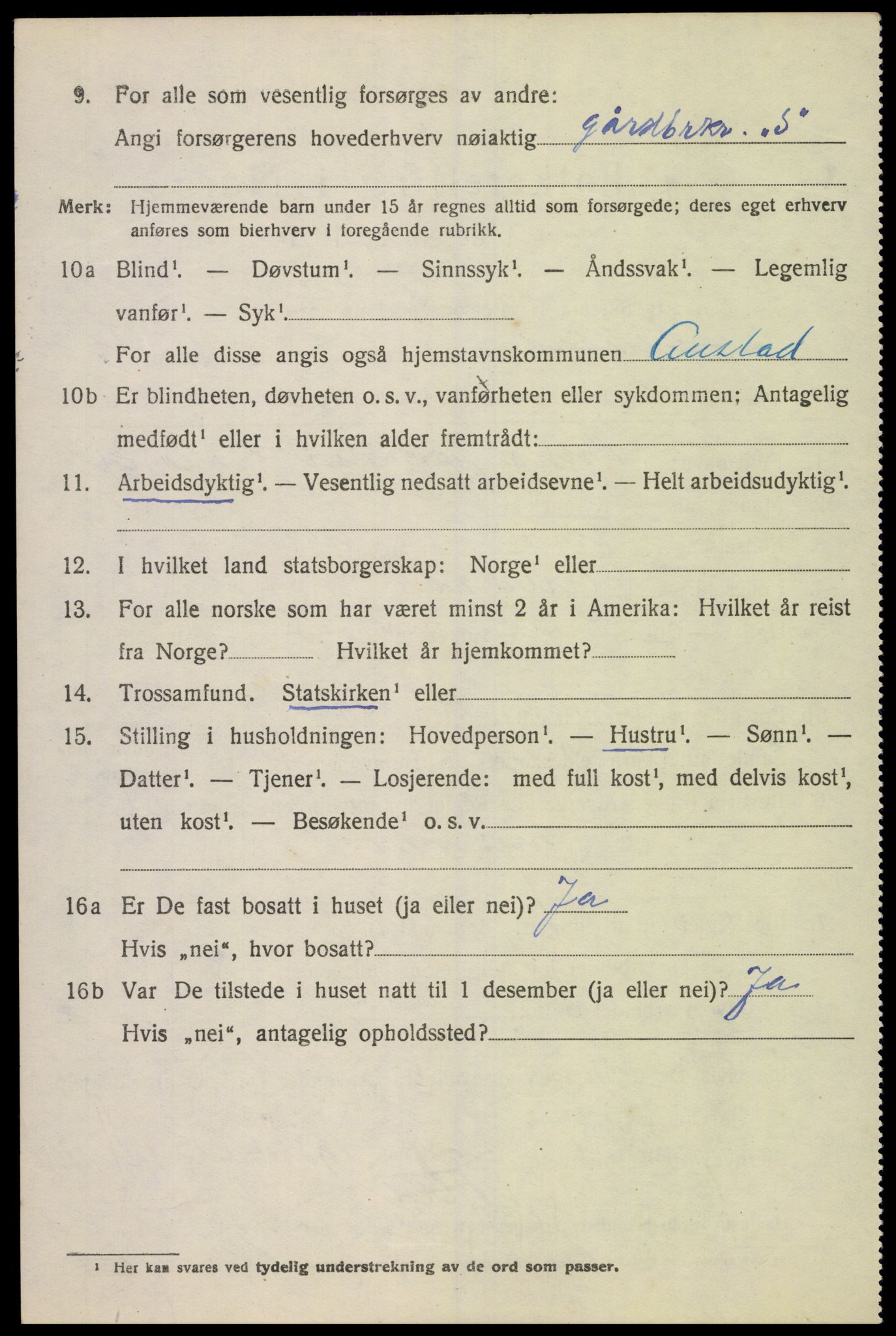 SAK, Folketelling 1920 for 1031 Austad herred, 1920, s. 1442