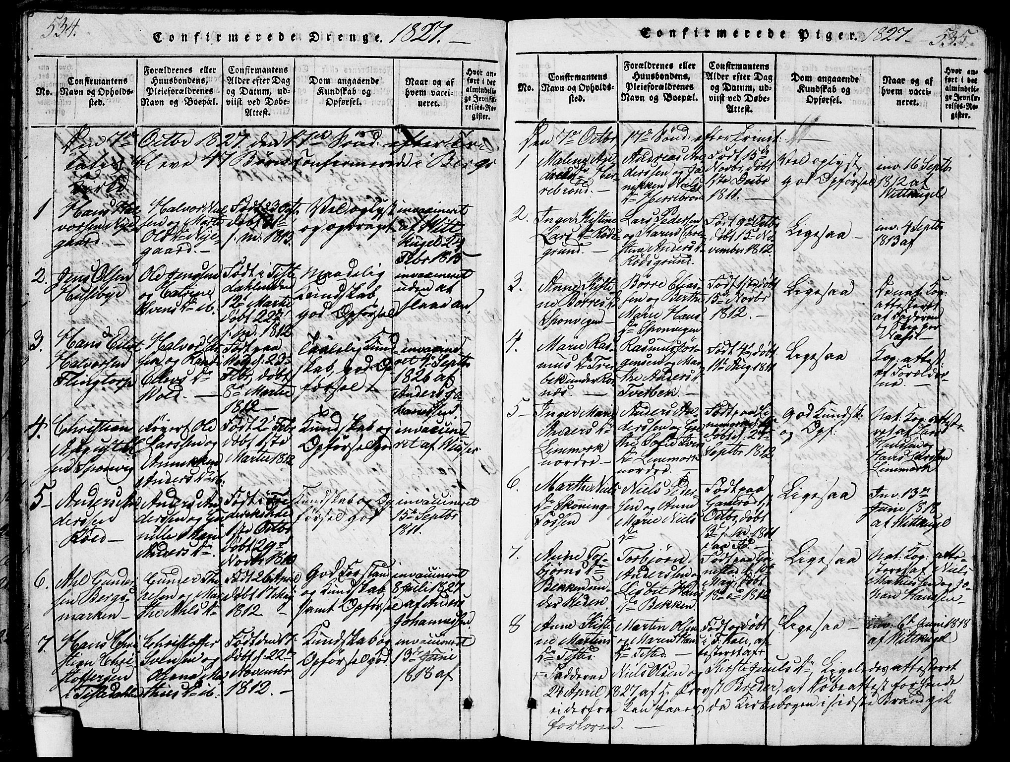 Berg prestekontor Kirkebøker, AV/SAO-A-10902/G/Ga/L0001: Klokkerbok nr. I 1, 1815-1832, s. 534-535