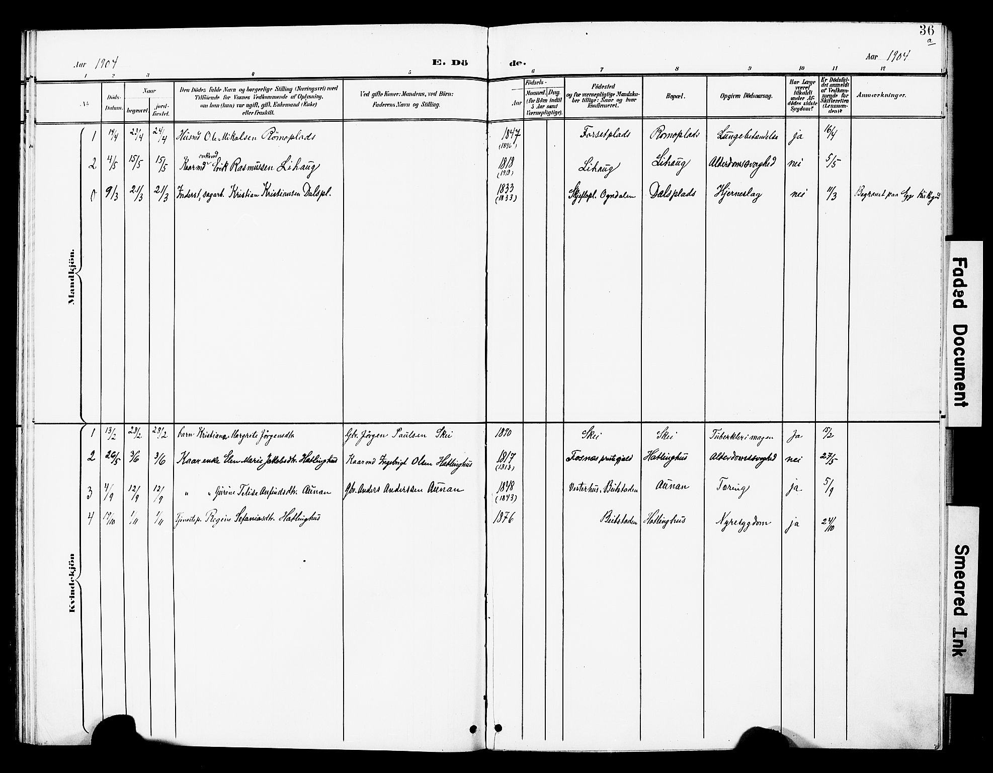 Ministerialprotokoller, klokkerbøker og fødselsregistre - Nord-Trøndelag, AV/SAT-A-1458/748/L0464: Ministerialbok nr. 748A01, 1900-1908, s. 36a