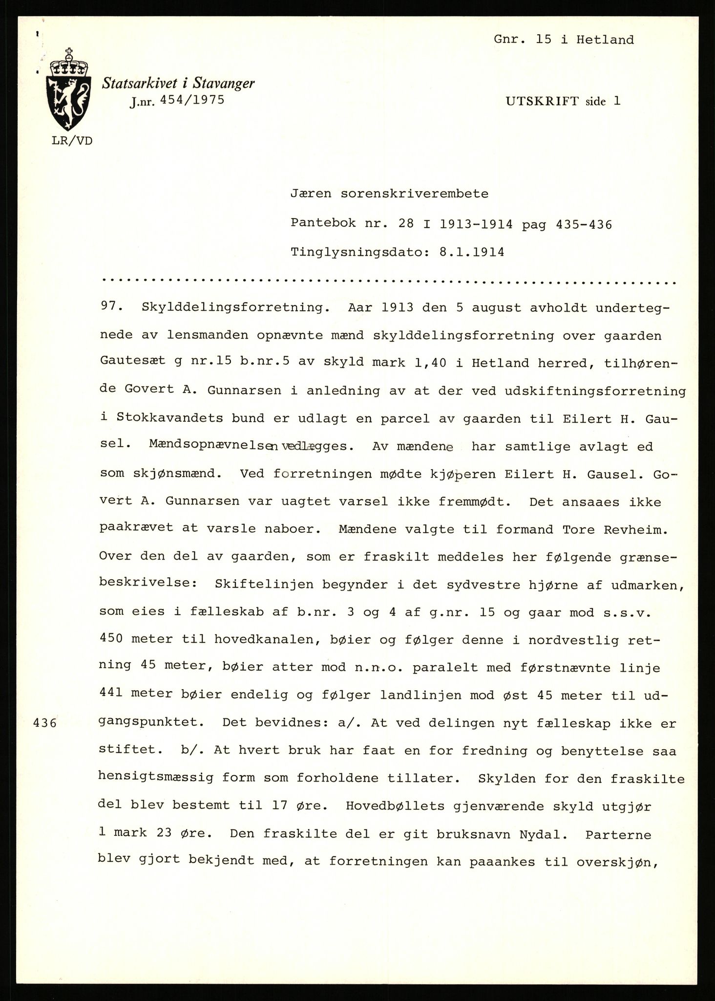 Statsarkivet i Stavanger, AV/SAST-A-101971/03/Y/Yj/L0025: Avskrifter sortert etter gårdsnavn: Garpestad - Gjerde, 1750-1930, s. 65