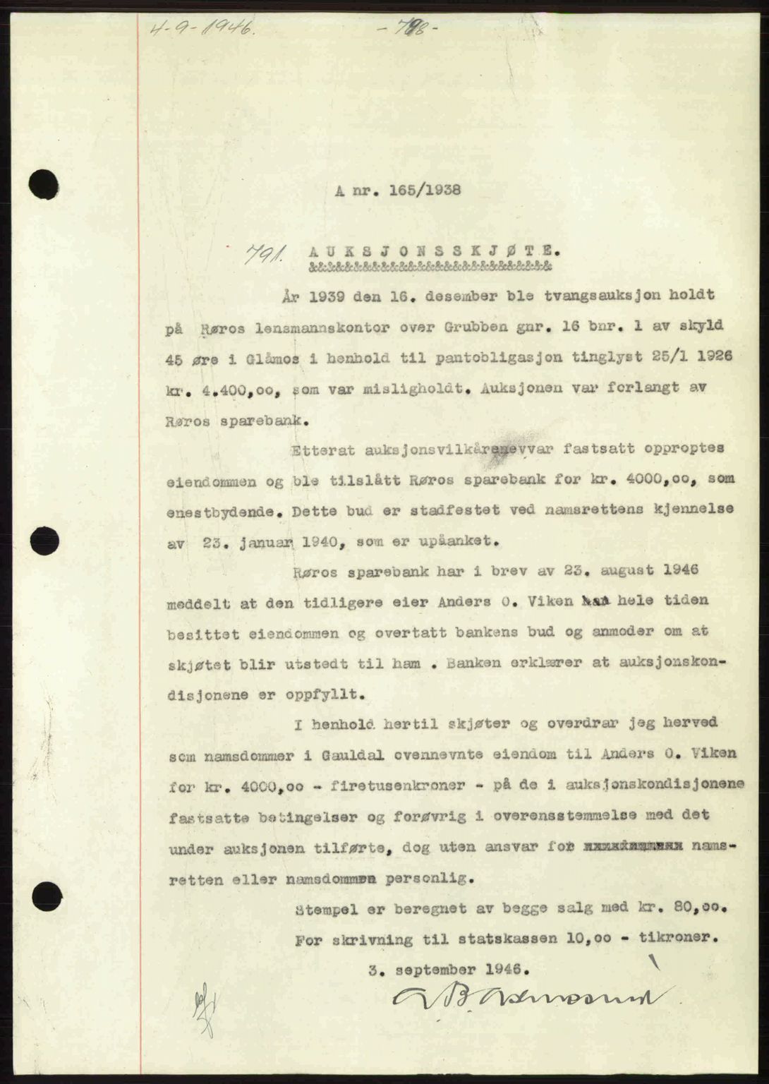 Gauldal sorenskriveri, SAT/A-0014/1/2/2C: Pantebok nr. A2, 1946-1946, Dagboknr: 791/1946