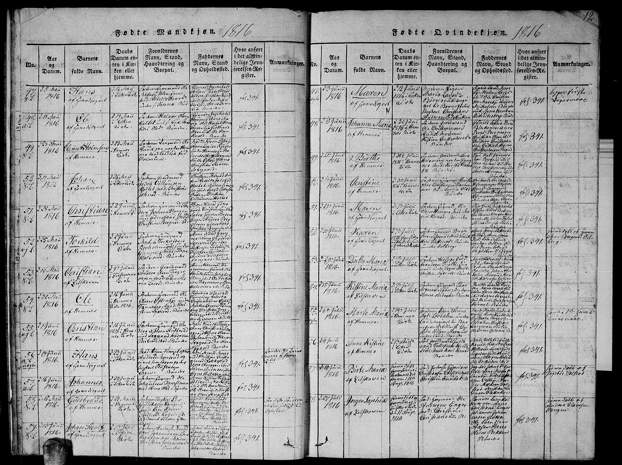Høland prestekontor Kirkebøker, AV/SAO-A-10346a/G/Ga/L0001: Klokkerbok nr. I 1, 1814-1827, s. 12