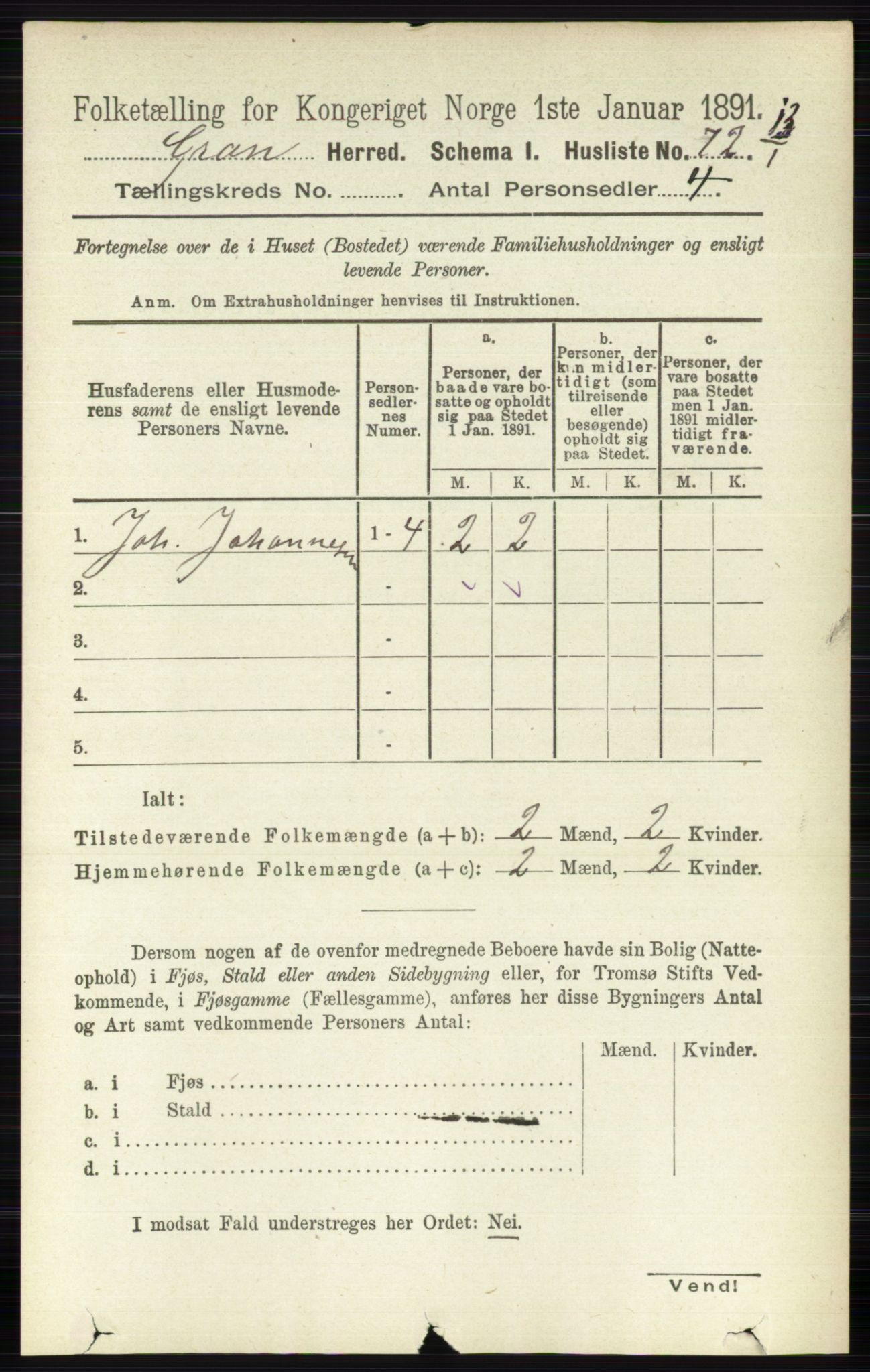 RA, Folketelling 1891 for 0534 Gran herred, 1891, s. 4125