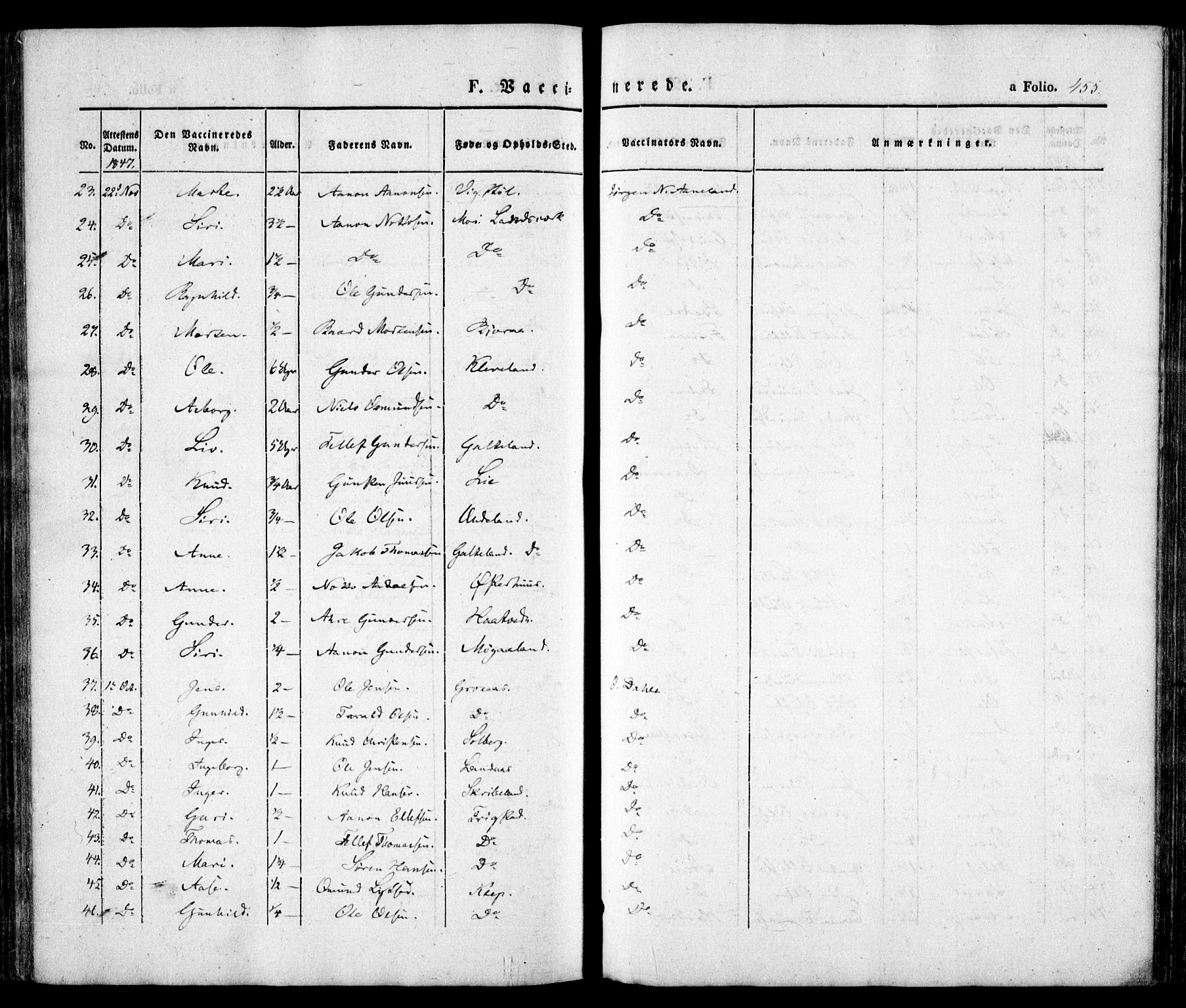 Evje sokneprestkontor, SAK/1111-0008/F/Fa/Faa/L0005: Ministerialbok nr. A 5, 1843-1865, s. 455