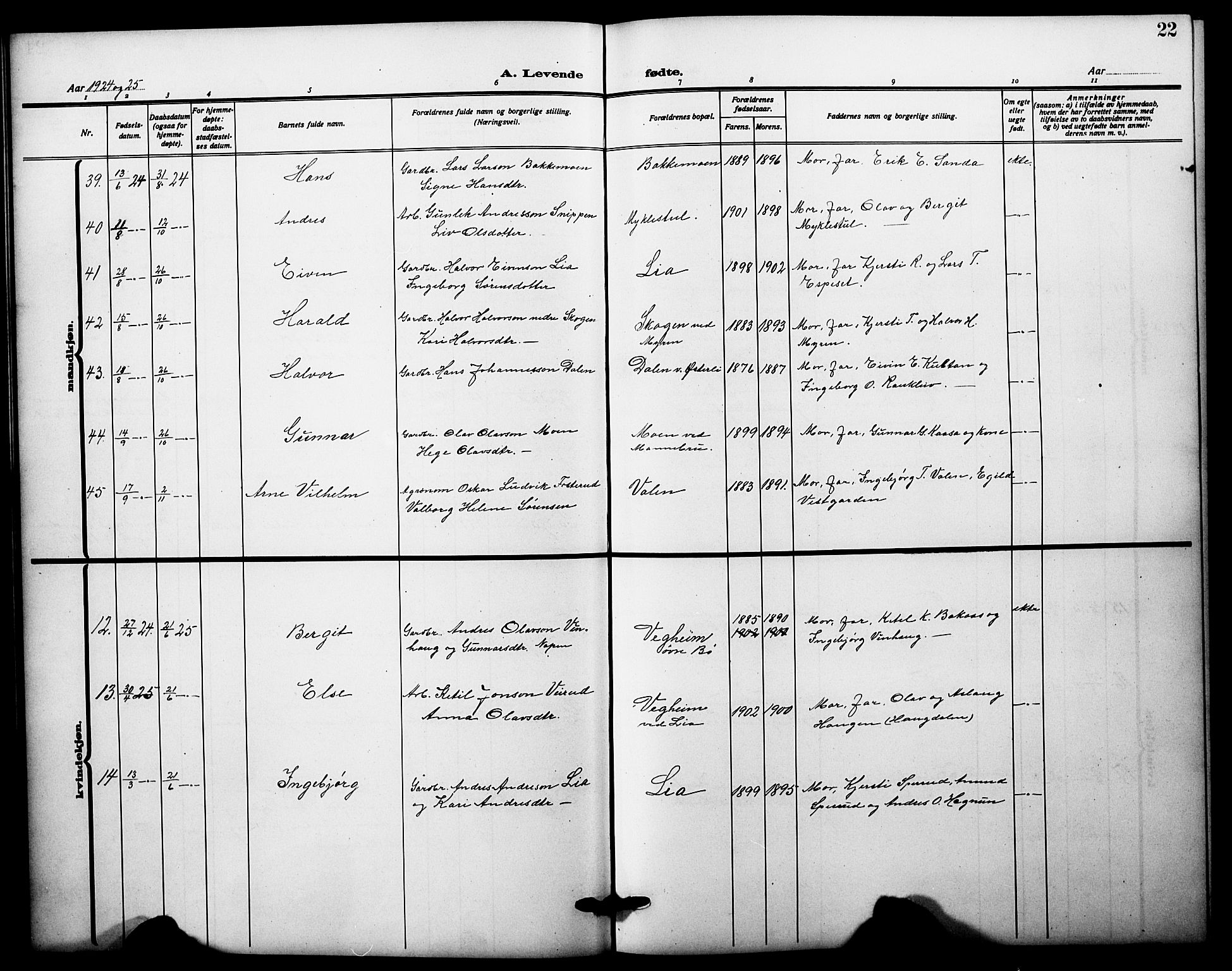 Bø kirkebøker, AV/SAKO-A-257/G/Ga/L0008: Klokkerbok nr. 8, 1920-1930, s. 22