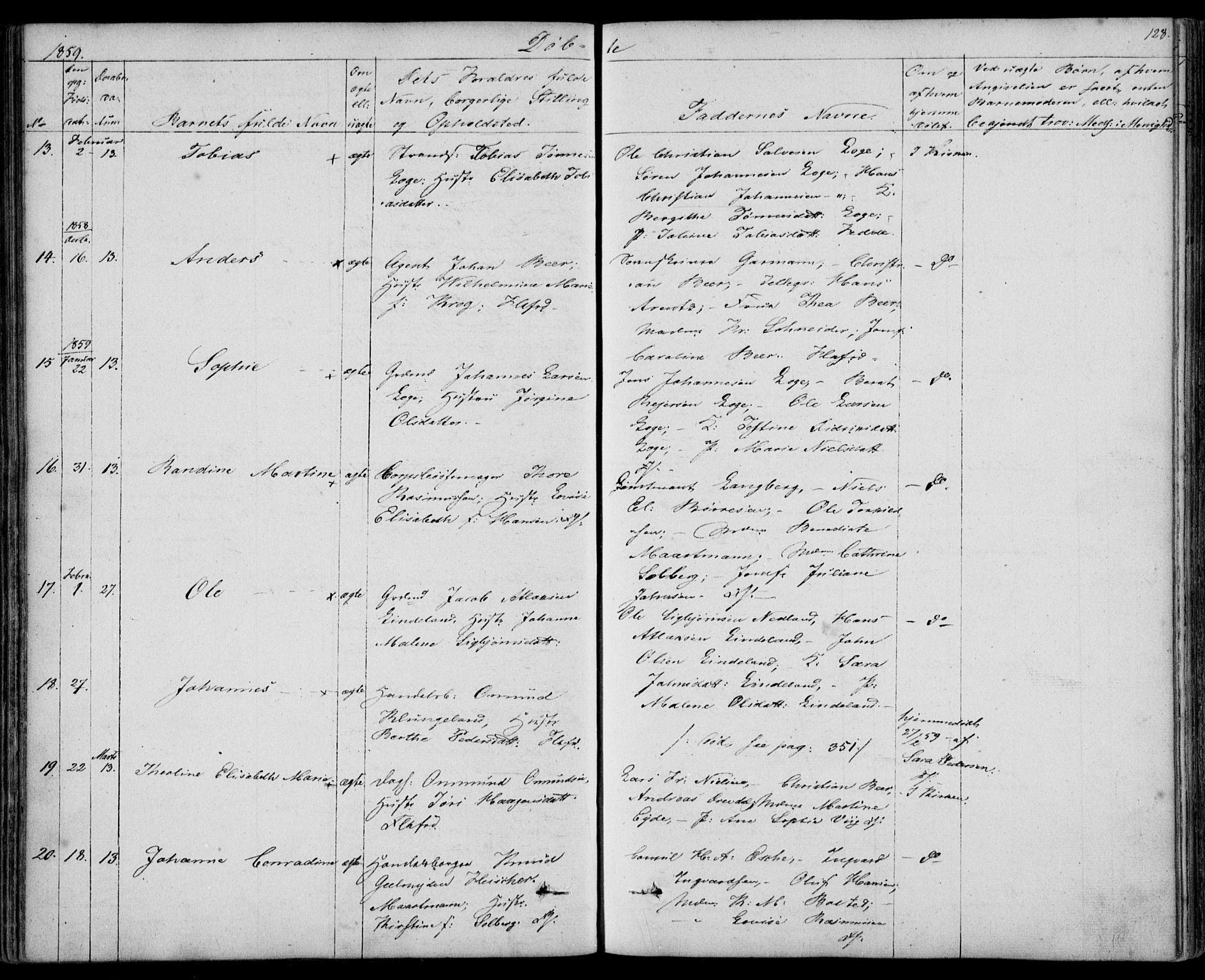 Flekkefjord sokneprestkontor, AV/SAK-1111-0012/F/Fb/Fbc/L0005: Klokkerbok nr. B 5, 1846-1866, s. 128