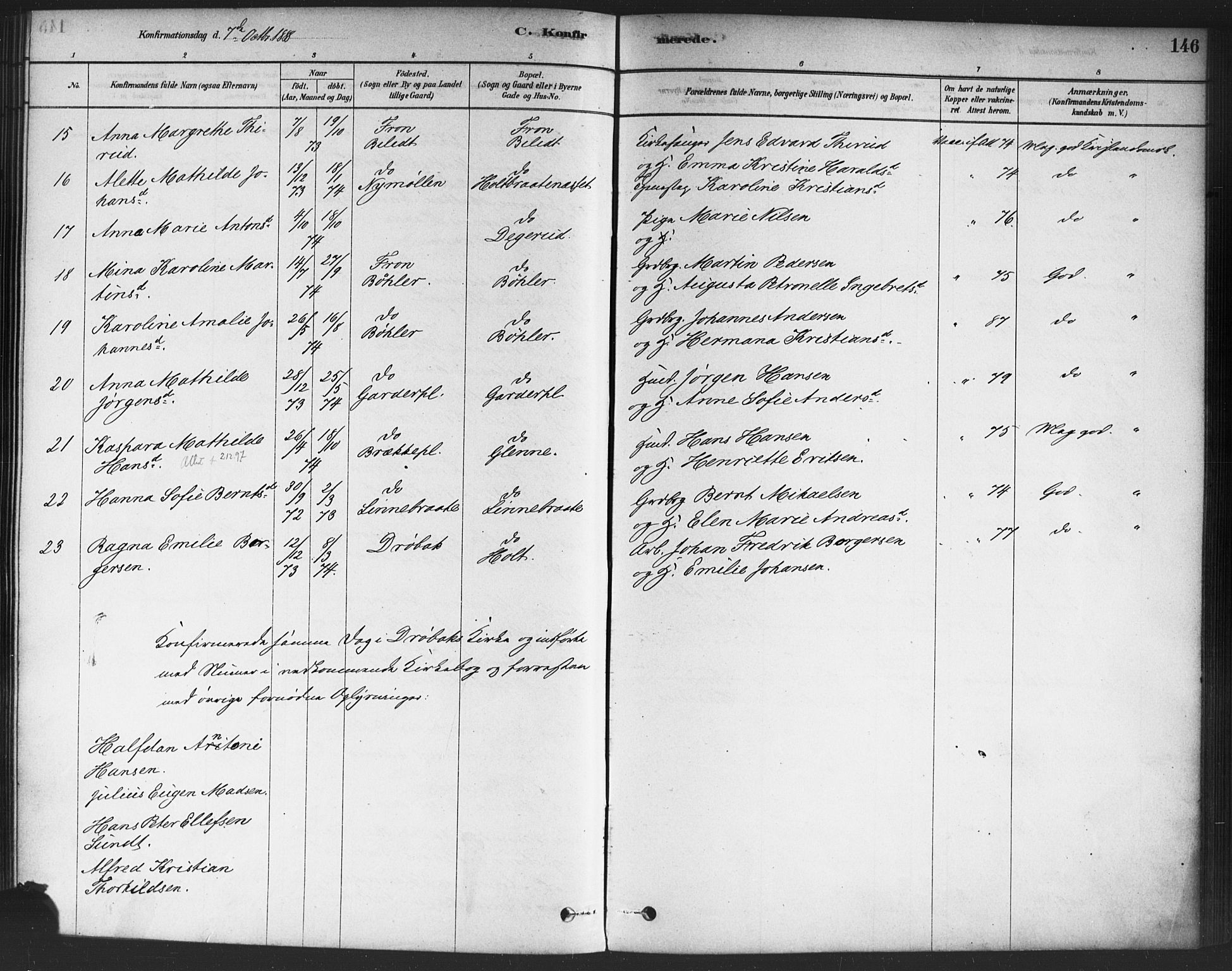 Drøbak prestekontor Kirkebøker, AV/SAO-A-10142a/F/Fc/L0002: Ministerialbok nr. III 2, 1878-1891, s. 146