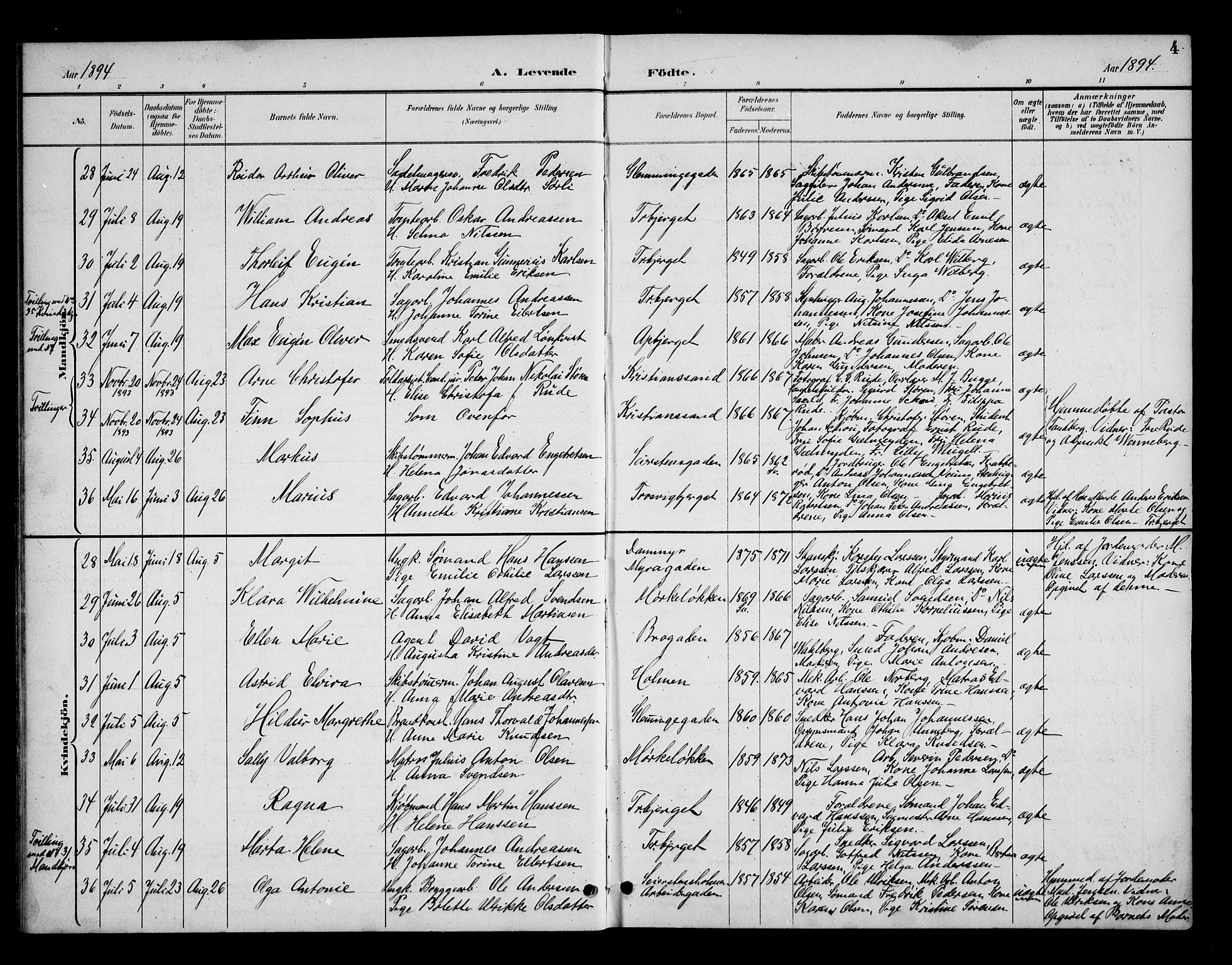 Fredrikstad domkirkes prestekontor Kirkebøker, AV/SAO-A-10906/G/Ga/L0002: Klokkerbok nr. 2, 1894-1918, s. 4