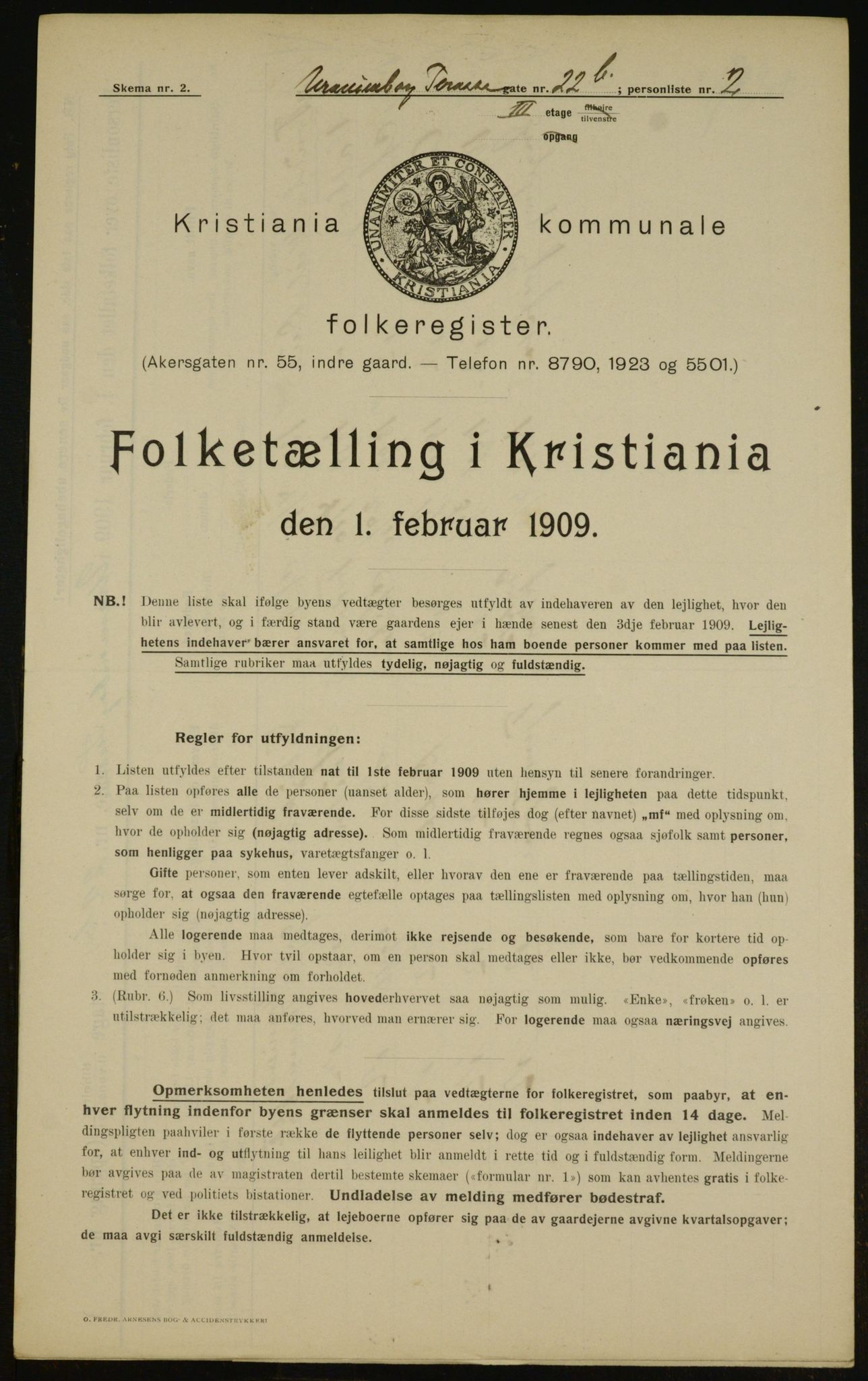 OBA, Kommunal folketelling 1.2.1909 for Kristiania kjøpstad, 1909, s. 109159