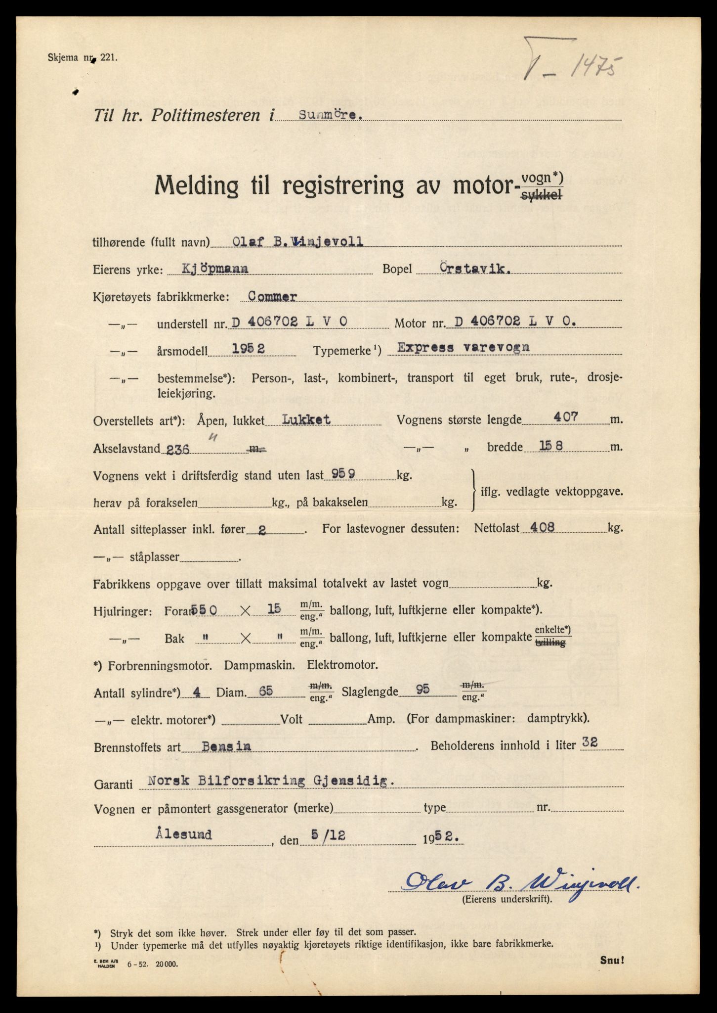 Møre og Romsdal vegkontor - Ålesund trafikkstasjon, SAT/A-4099/F/Fe/L0013: Registreringskort for kjøretøy T 1451 - T 1564, 1927-1998, s. 437