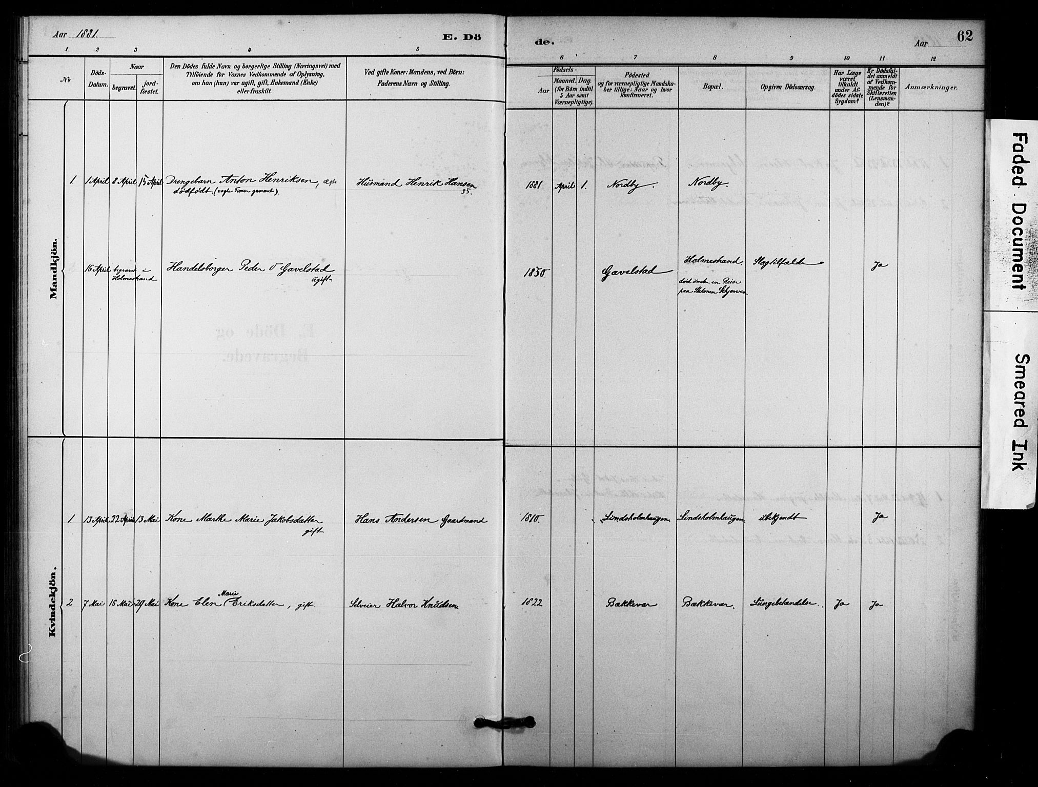 Lardal kirkebøker, AV/SAKO-A-350/F/Fc/L0001: Ministerialbok nr. III 1, 1881-1906, s. 62