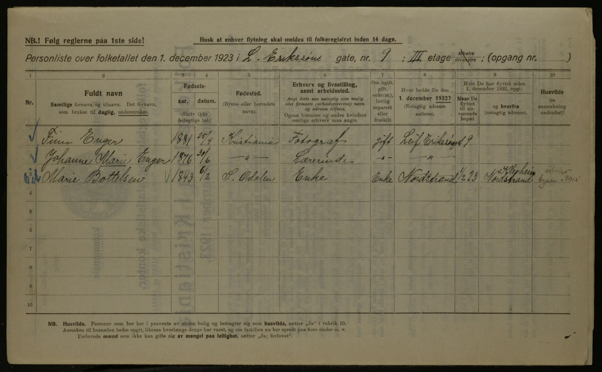 OBA, Kommunal folketelling 1.12.1923 for Kristiania, 1923, s. 63767