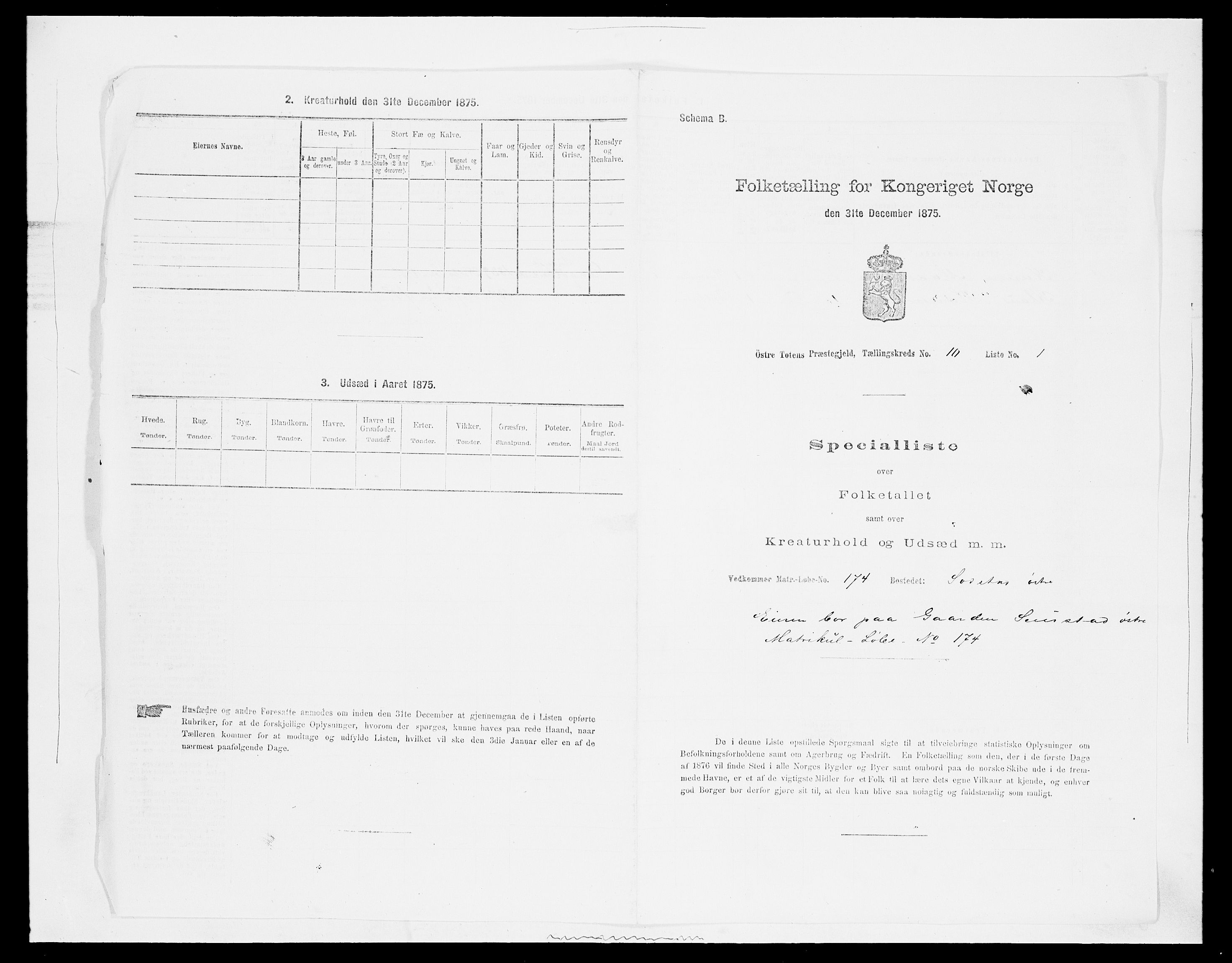 SAH, Folketelling 1875 for 0528P Østre Toten prestegjeld, 1875, s. 1820