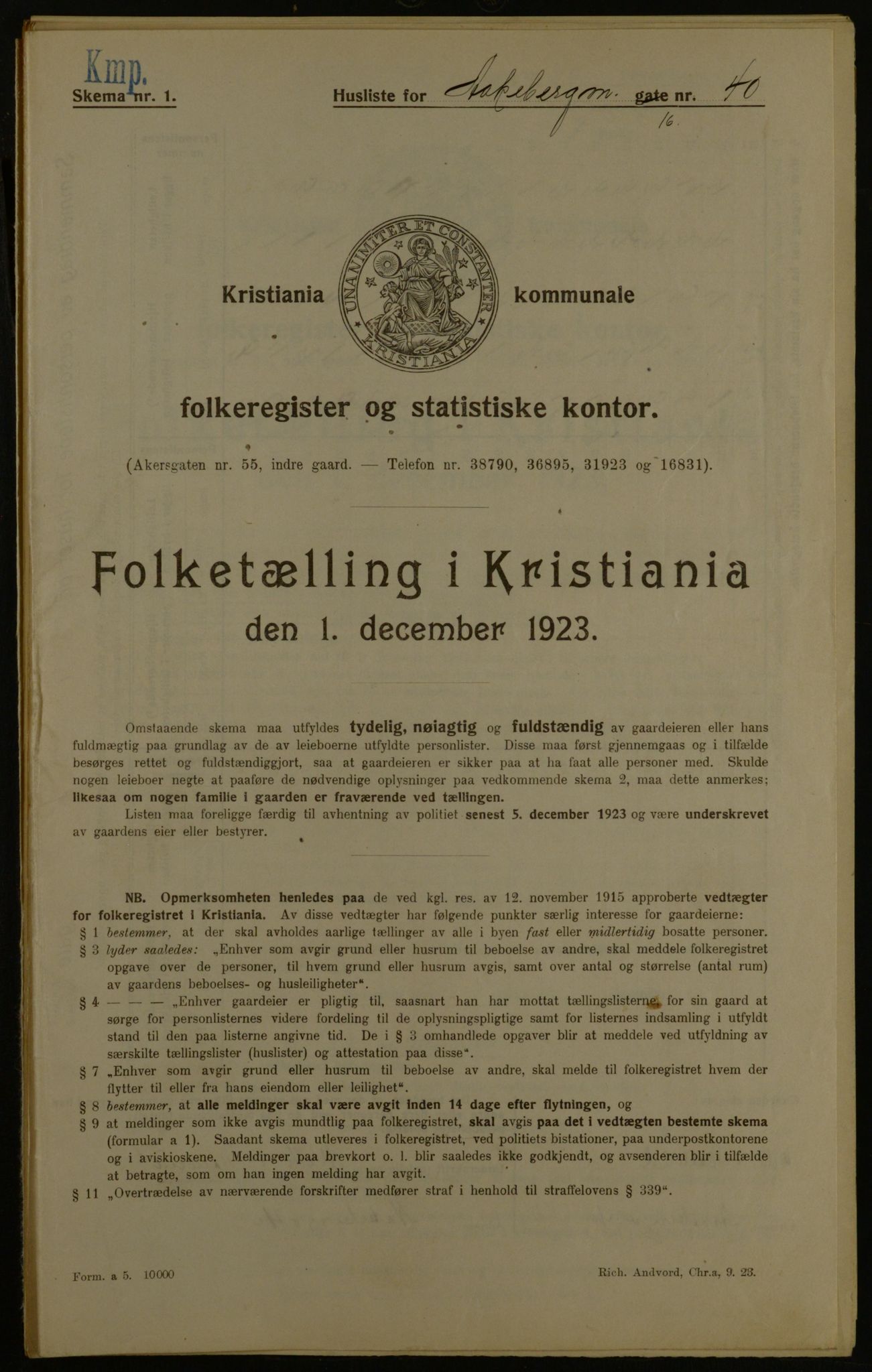 OBA, Kommunal folketelling 1.12.1923 for Kristiania, 1923, s. 143756