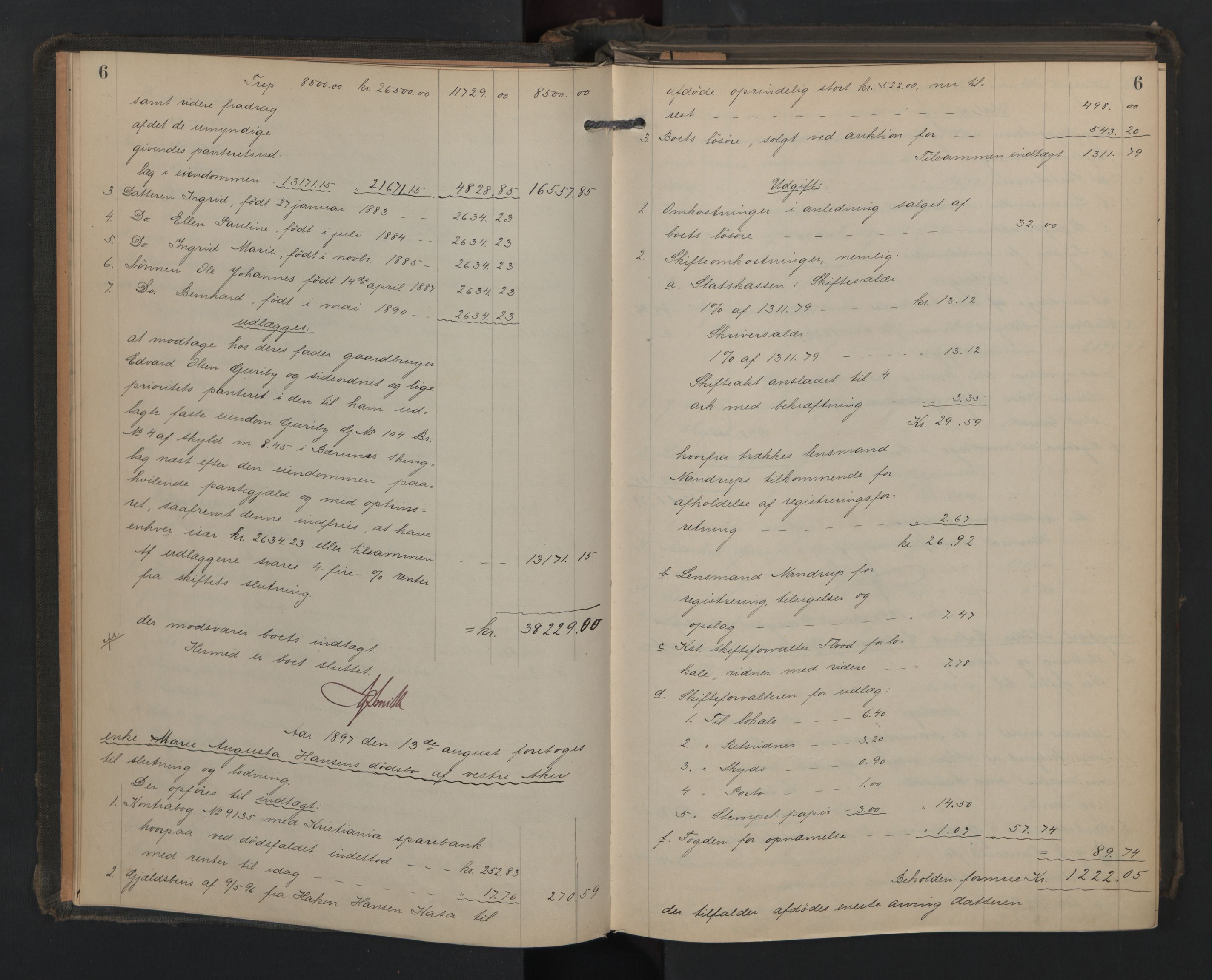 Aker kriminaldommer, skifte- og auksjonsforvalterembete, AV/SAO-A-10452/H/He/L0001: Utlodningsprotokoll, 1897-1902, s. 6