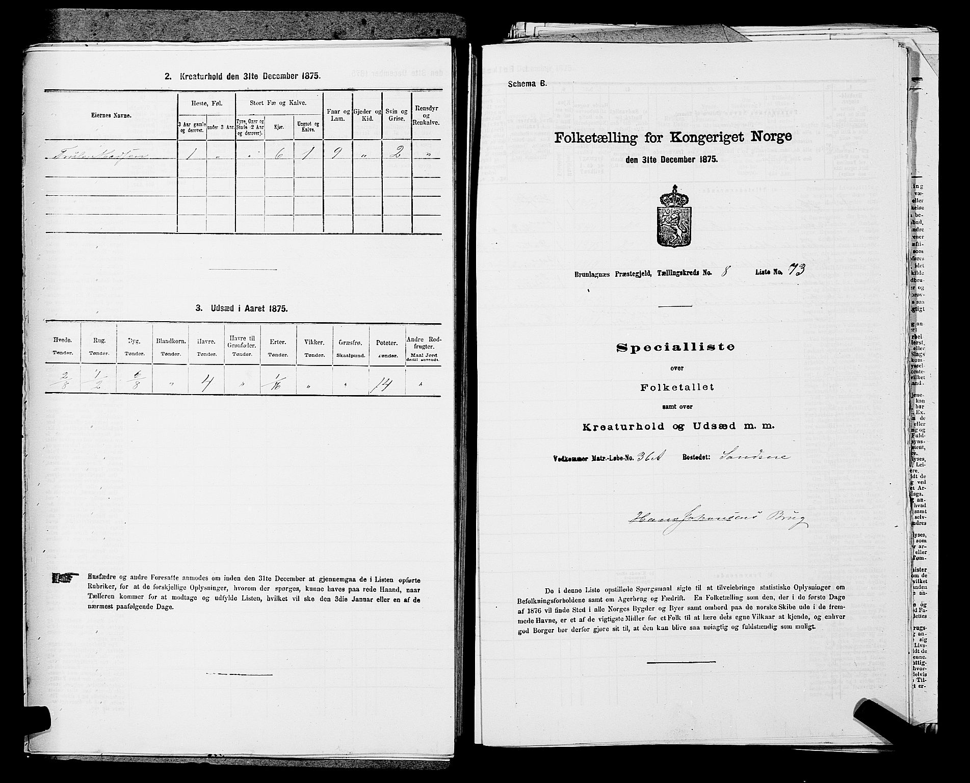 SAKO, Folketelling 1875 for 0726P Brunlanes prestegjeld, 1875, s. 1044