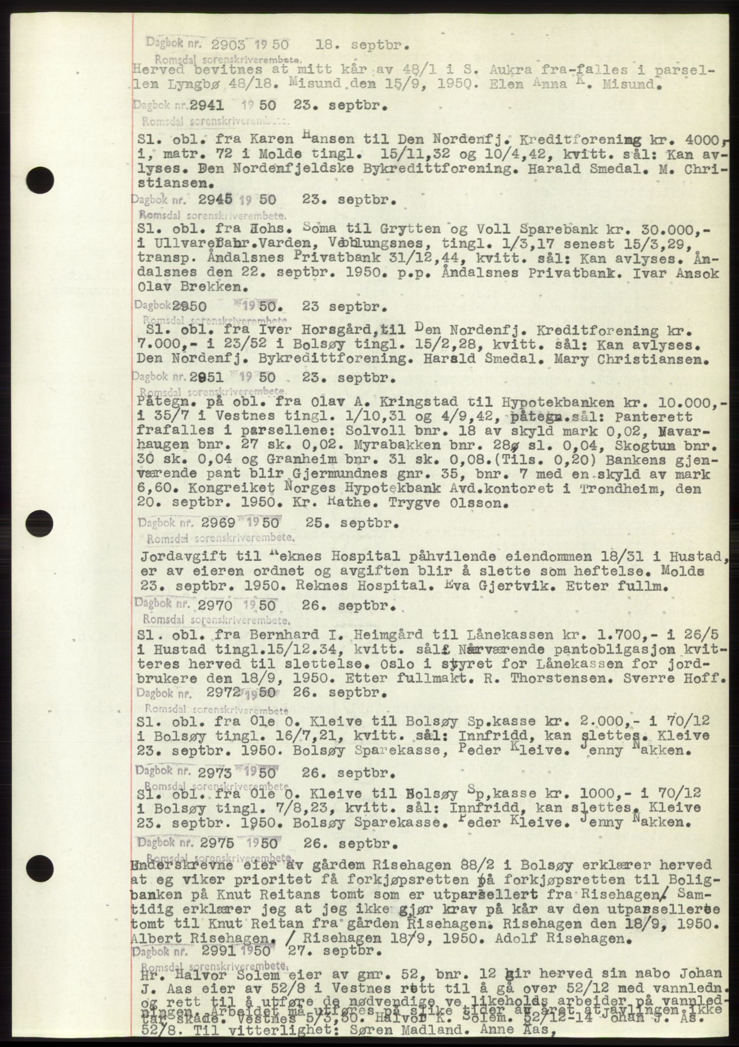 Romsdal sorenskriveri, SAT/A-4149/1/2/2C: Pantebok nr. C2, 1949-1951, Dagboknr: 2903/1950