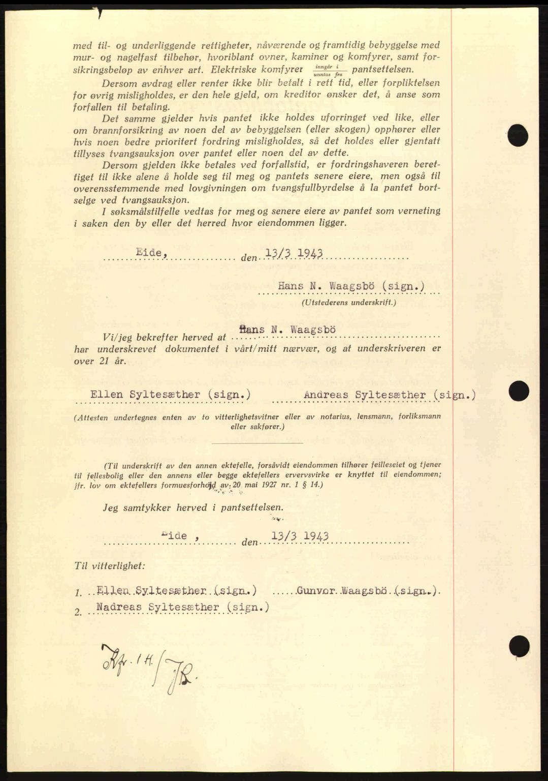 Nordmøre sorenskriveri, AV/SAT-A-4132/1/2/2Ca: Pantebok nr. B90, 1942-1943, Dagboknr: 611/1943