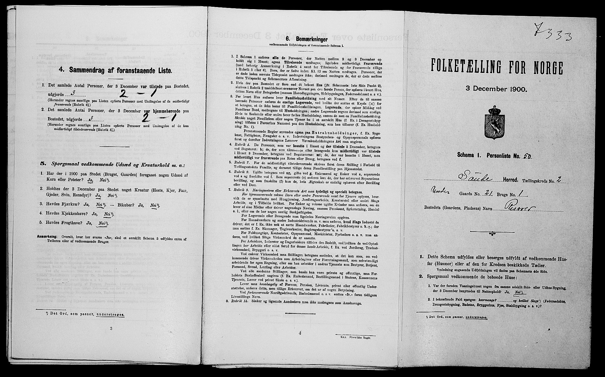 SAST, Folketelling 1900 for 1135 Sauda herred, 1900, s. 247