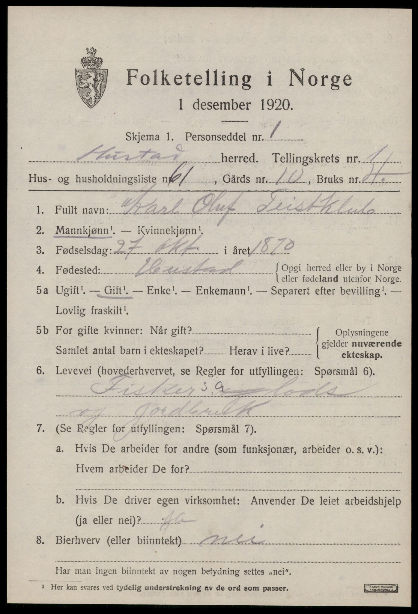 SAT, Folketelling 1920 for 1550 Hustad herred, 1920, s. 1499
