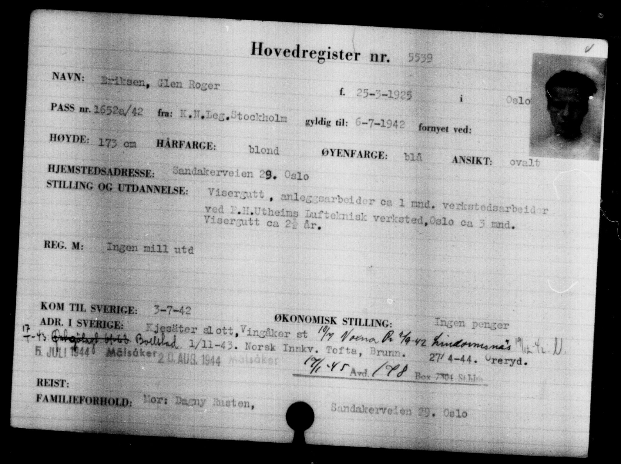 Utenriksstasjonene, Legasjonen i Stockholm, Flyktningkontoret, AV/RA-S-6753/V/Va/L0004: Kjesäterkartoteket, flyktninger med registreringsnr. 3496-6610, 1940-1945, s. 2364