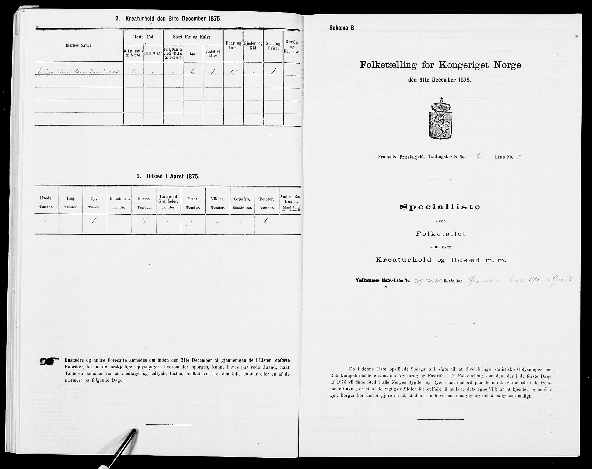 SAK, Folketelling 1875 for 0919P Froland prestegjeld, 1875, s. 580