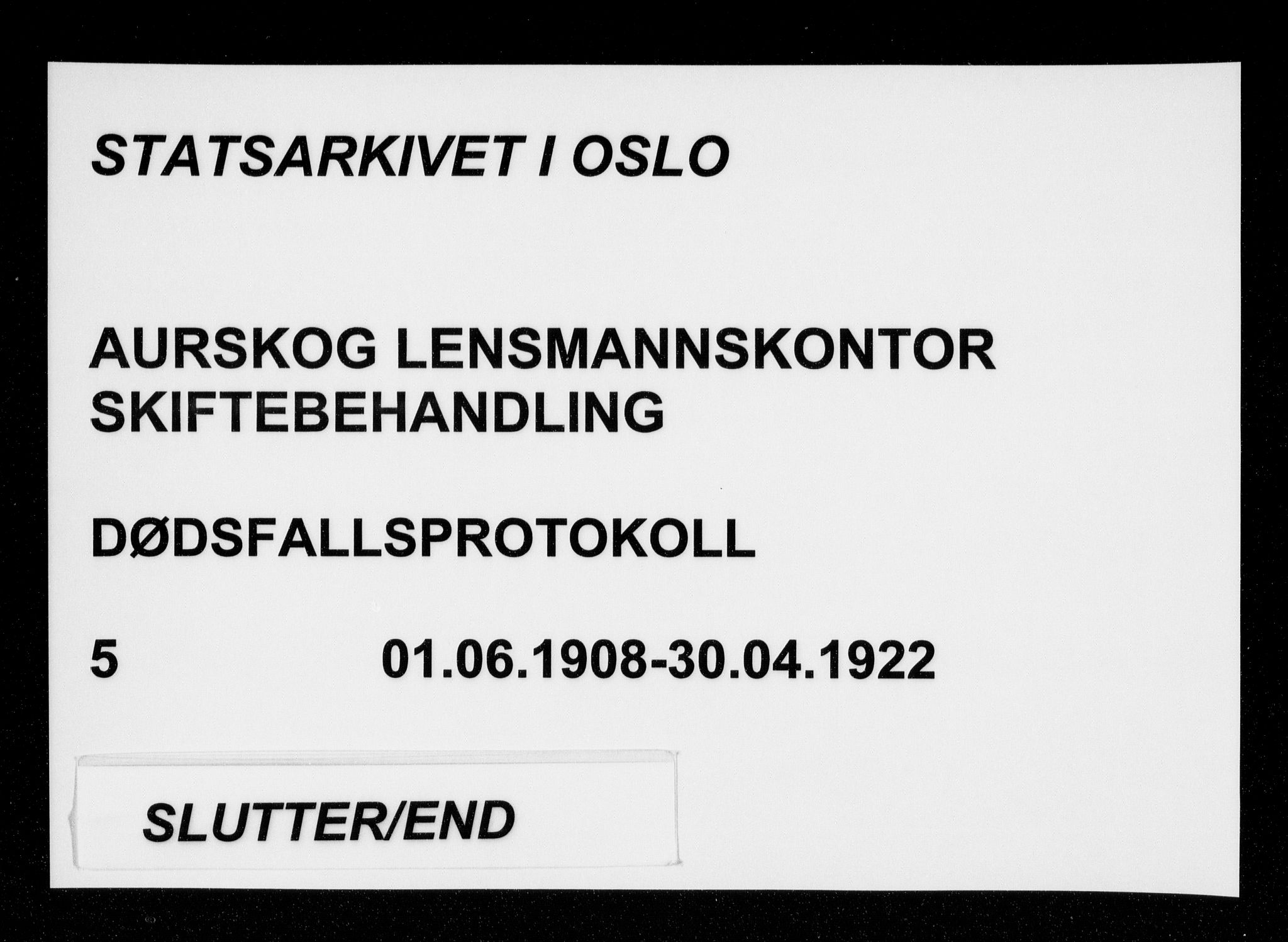 Aurskog lensmannskontor, AV/SAO-A-10350/H/Ha/Haa/L0005: Dødsfallsprotokoll, 1908-1922