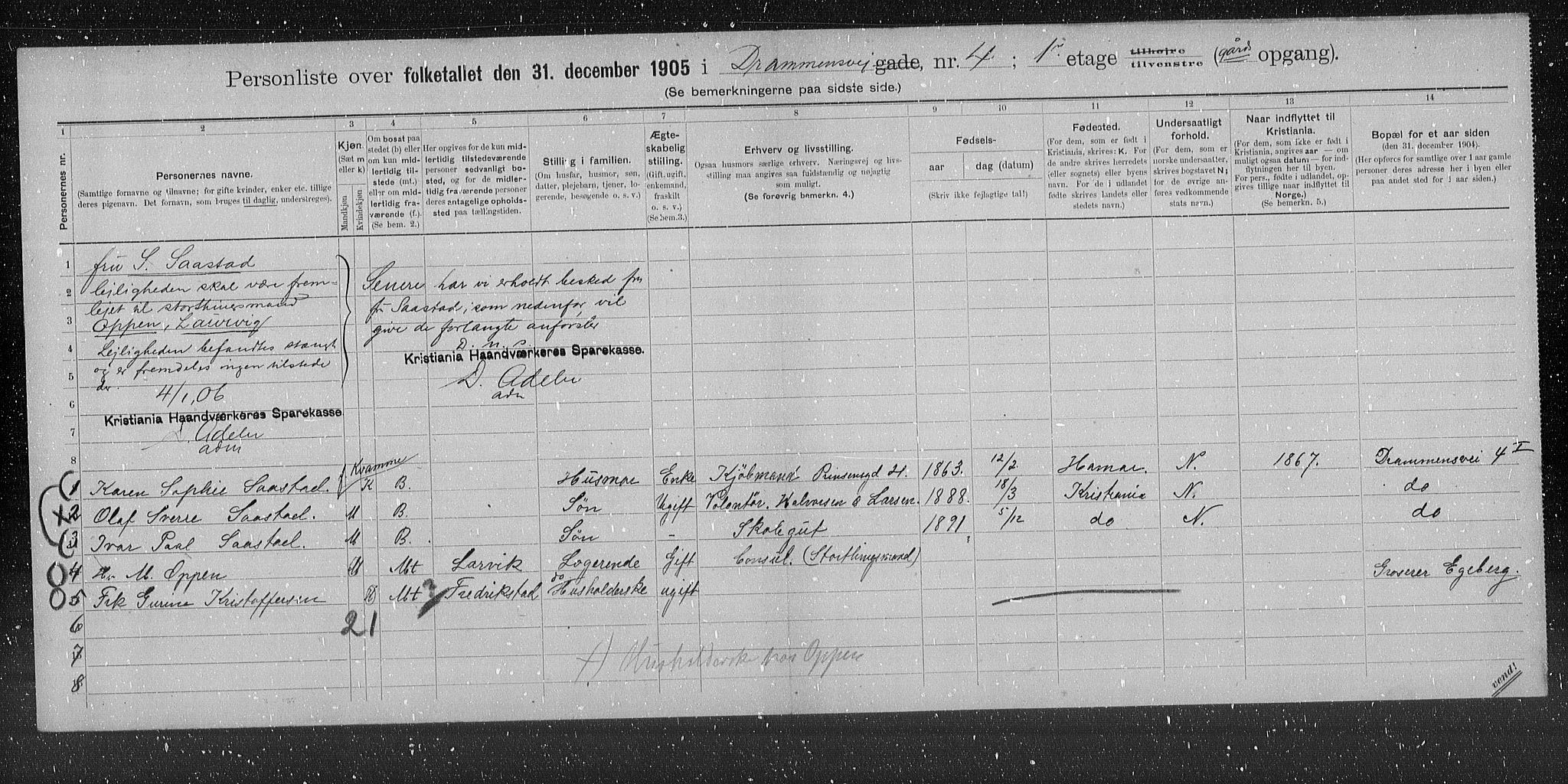OBA, Kommunal folketelling 31.12.1905 for Kristiania kjøpstad, 1905, s. 8429