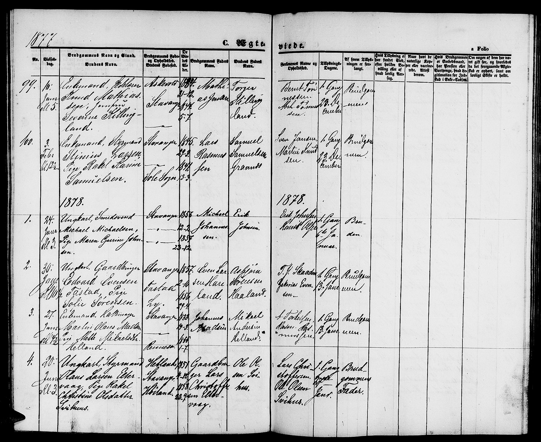 St. Petri sokneprestkontor, AV/SAST-A-101813/001/30/30BB/L0003: Klokkerbok nr. B 3, 1873-1885