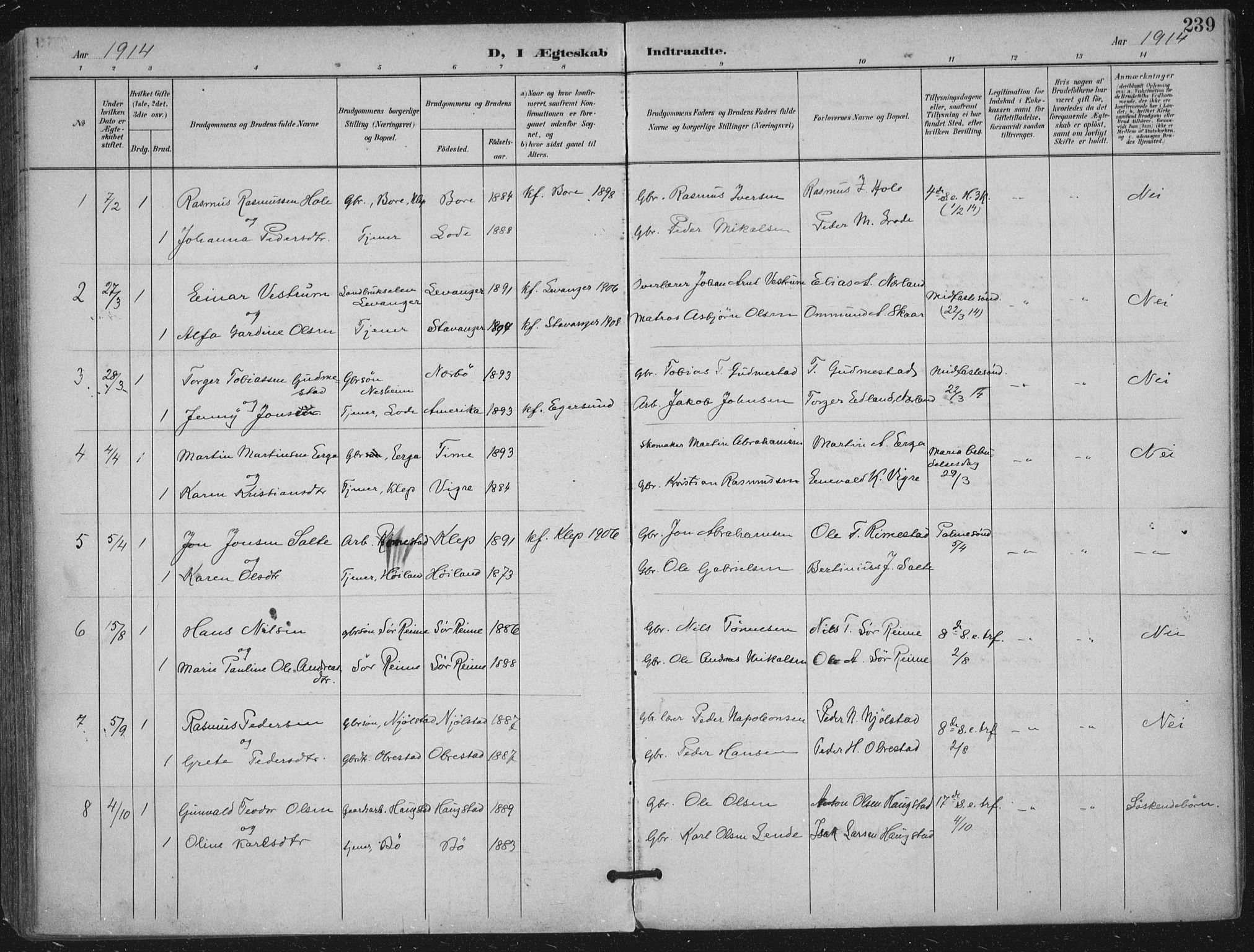 Hå sokneprestkontor, AV/SAST-A-101801/001/30BA/L0012: Ministerialbok nr. A 11, 1897-1924, s. 239