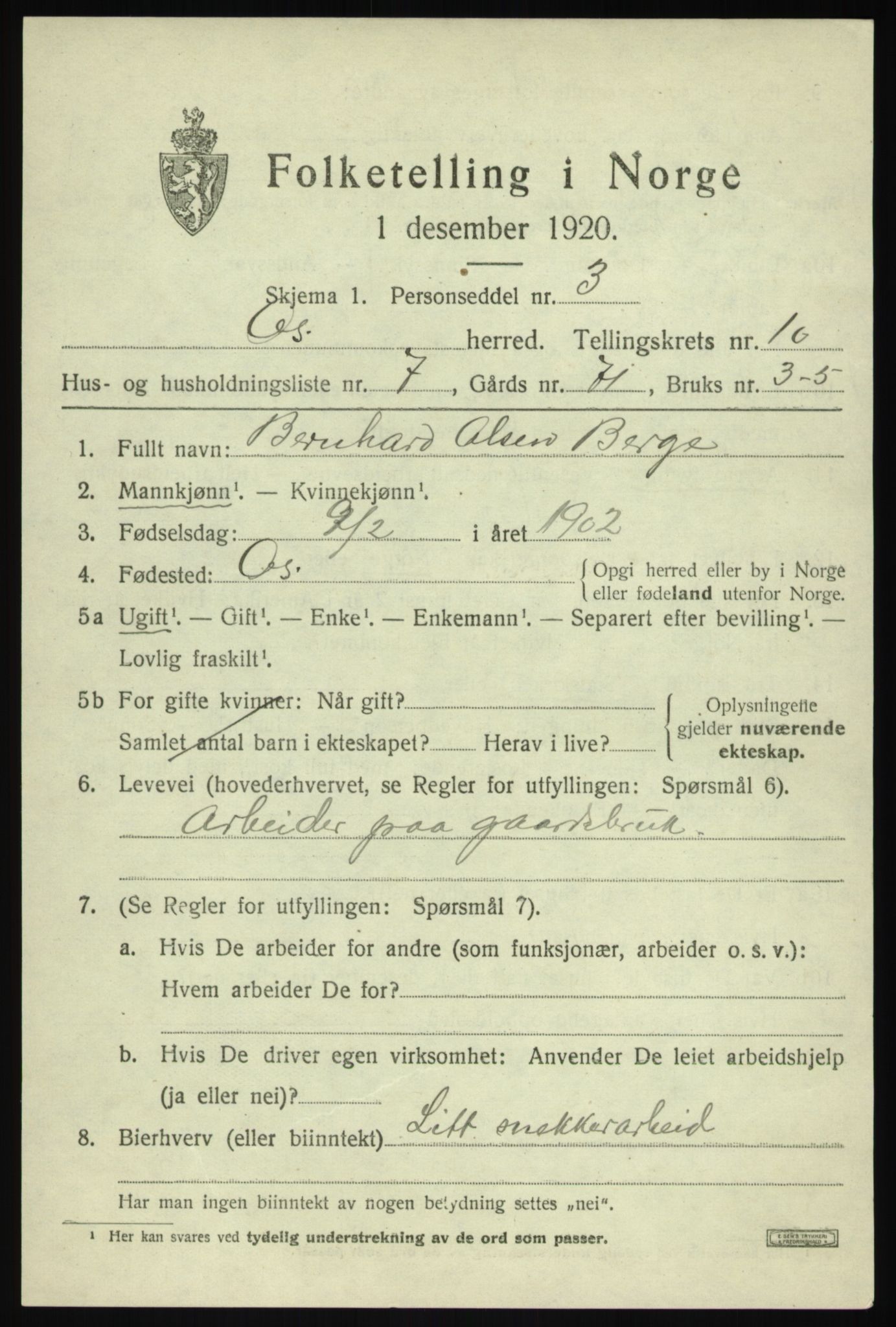 SAB, Folketelling 1920 for 1243 Os herred, 1920, s. 8282