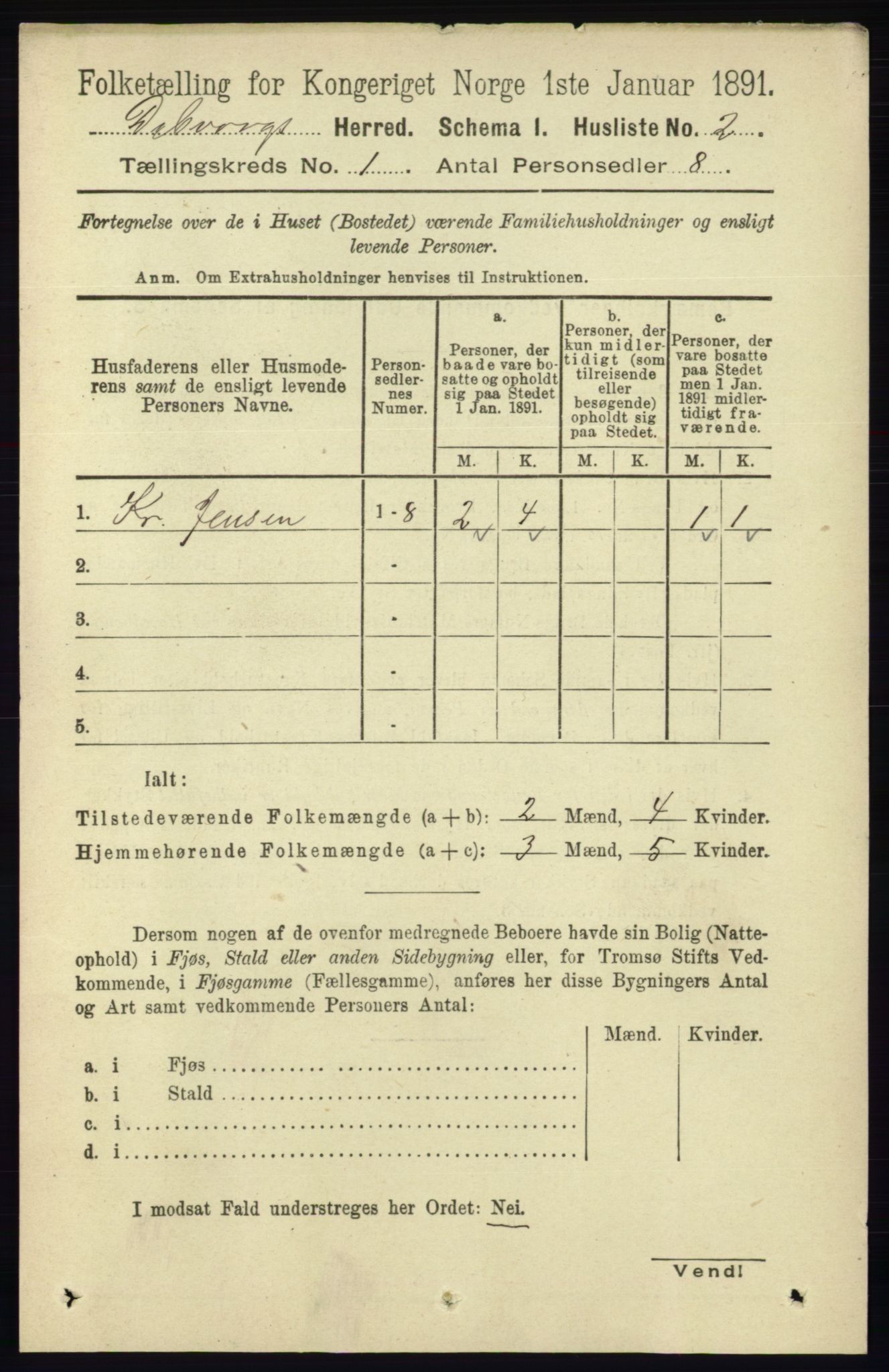 RA, Folketelling 1891 for 0915 Dypvåg herred, 1891, s. 45