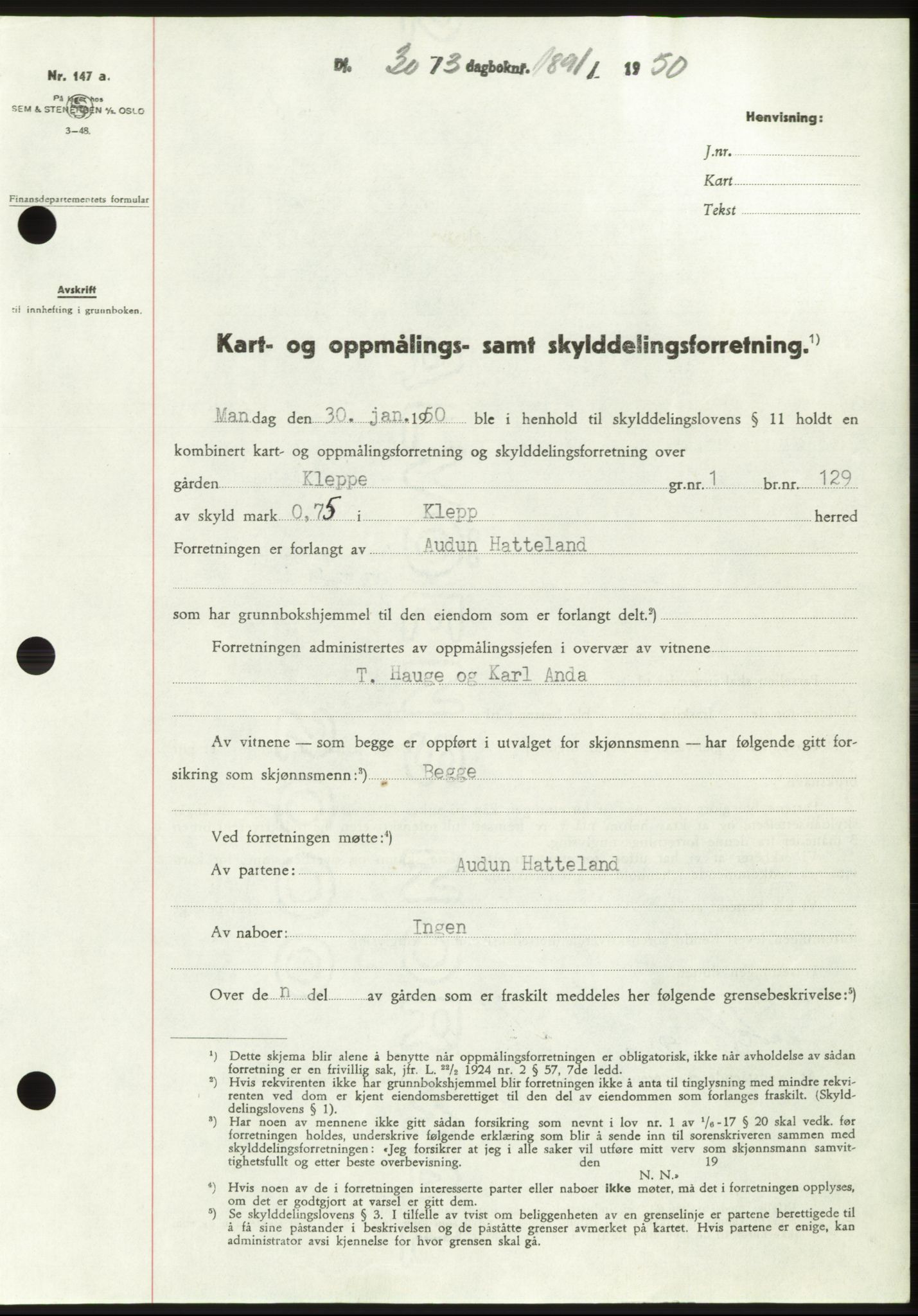 Jæren sorenskriveri, SAST/A-100310/03/G/Gba/L0107: Pantebok, 1950-1950, Dagboknr: 1891/1950