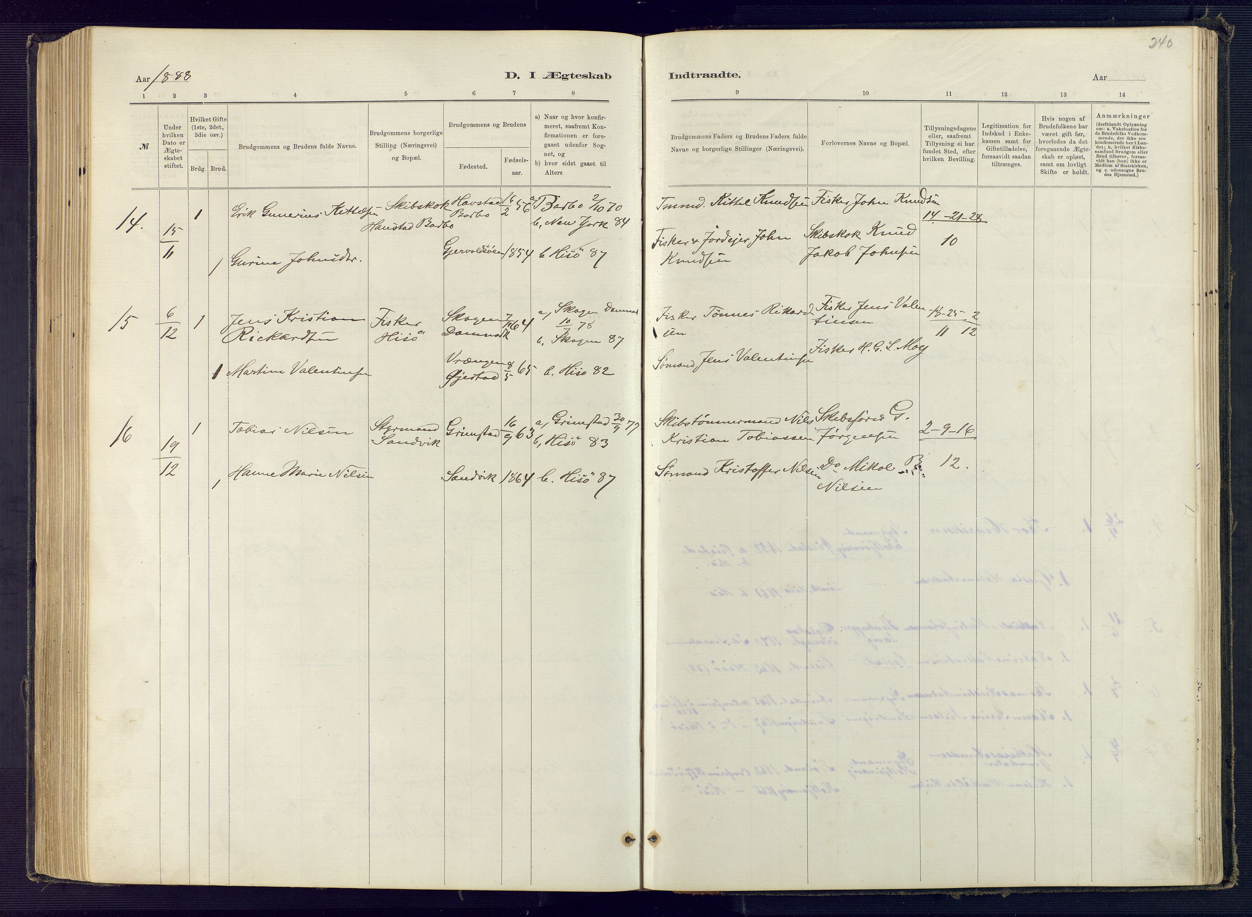 Hisøy sokneprestkontor, AV/SAK-1111-0020/F/Fb/L0003: Klokkerbok nr. B 3, 1885-1905, s. 240