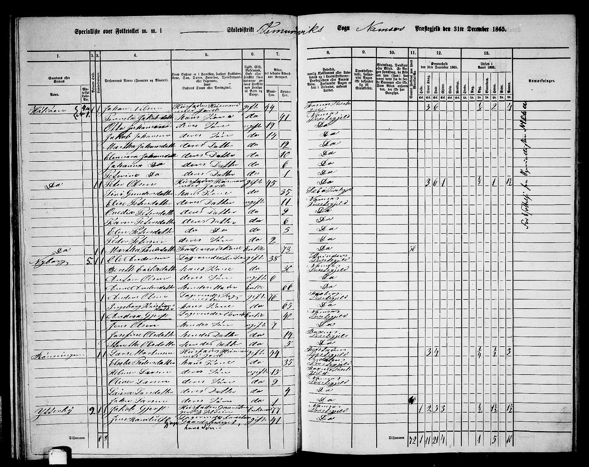 RA, Folketelling 1865 for 1745L Namsos prestegjeld, Vemundvik sokn og Sævik sokn, 1865, s. 23