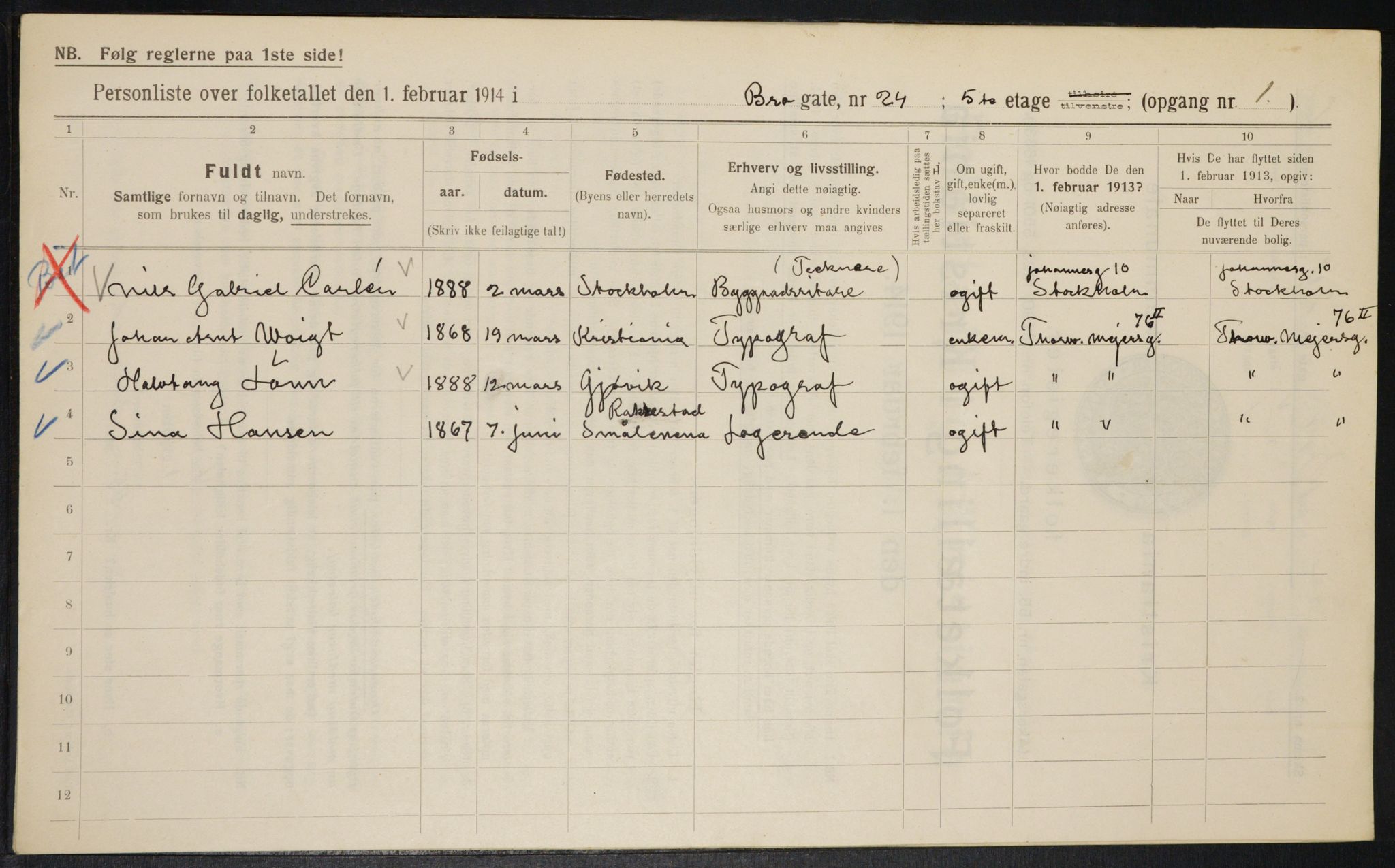 OBA, Kommunal folketelling 1.2.1914 for Kristiania, 1914, s. 9992