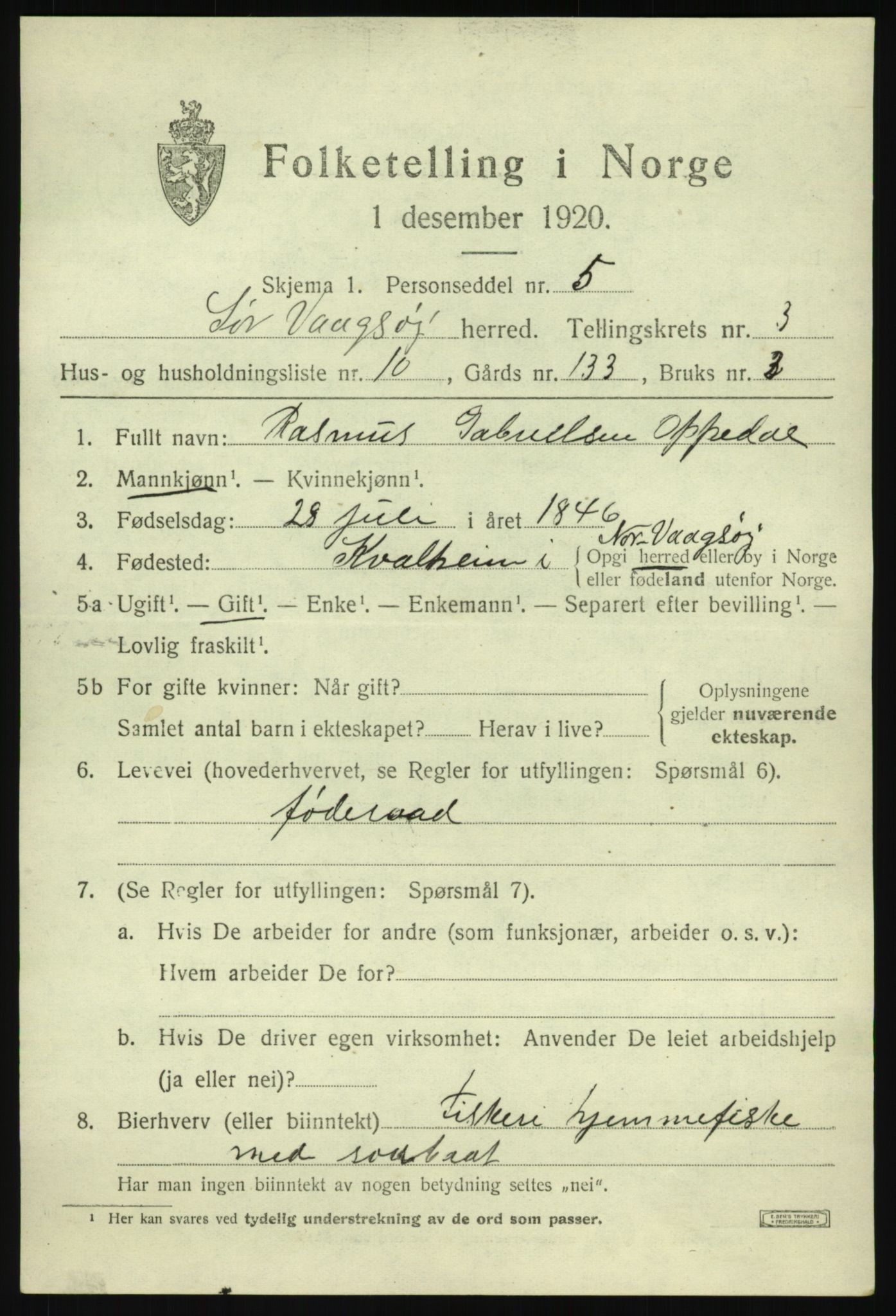 SAB, Folketelling 1920 for 1439 Sør-Vågsøy herred, 1920, s. 1664
