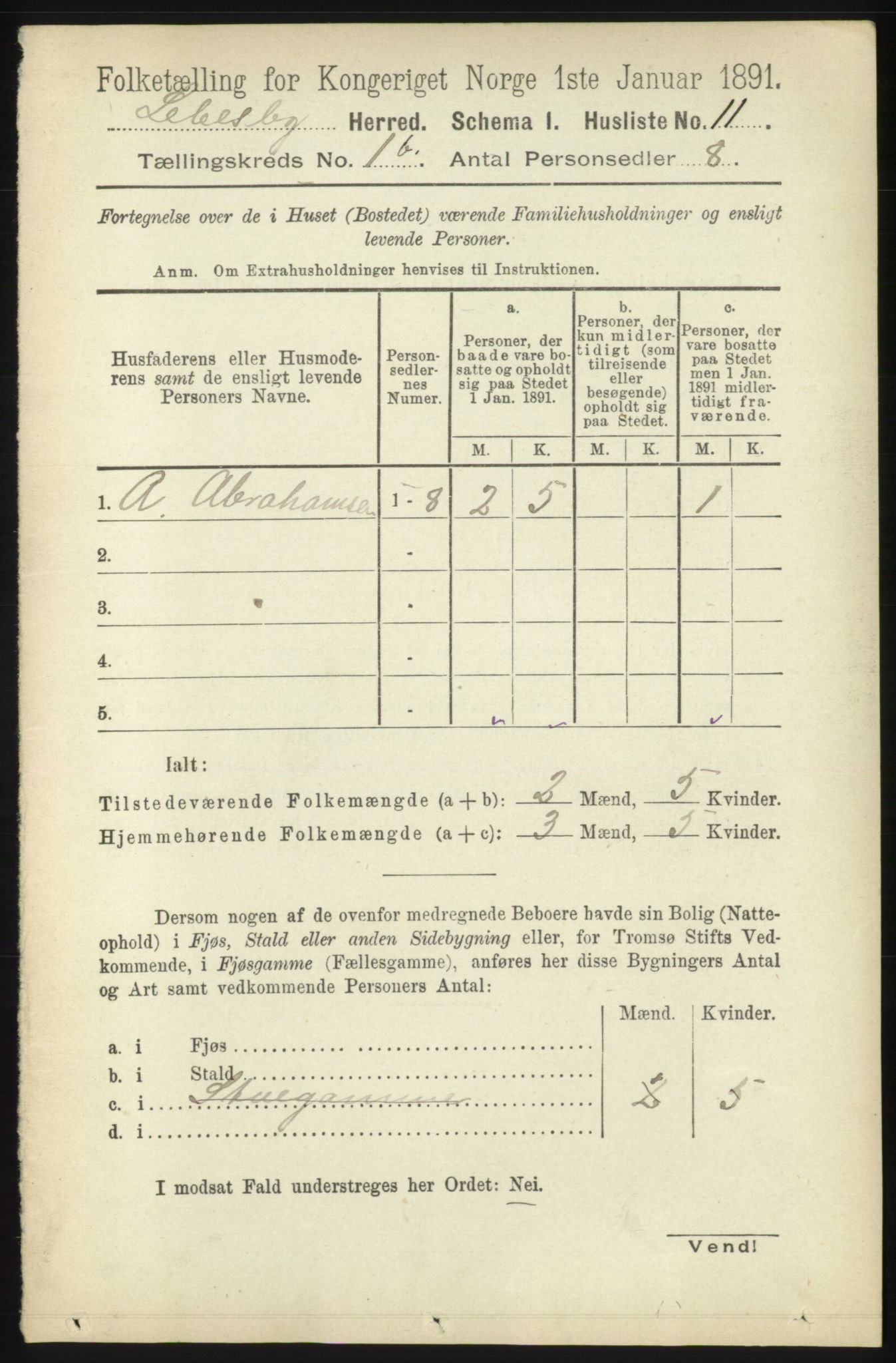 RA, Folketelling 1891 for 2022 Lebesby herred, 1891, s. 89