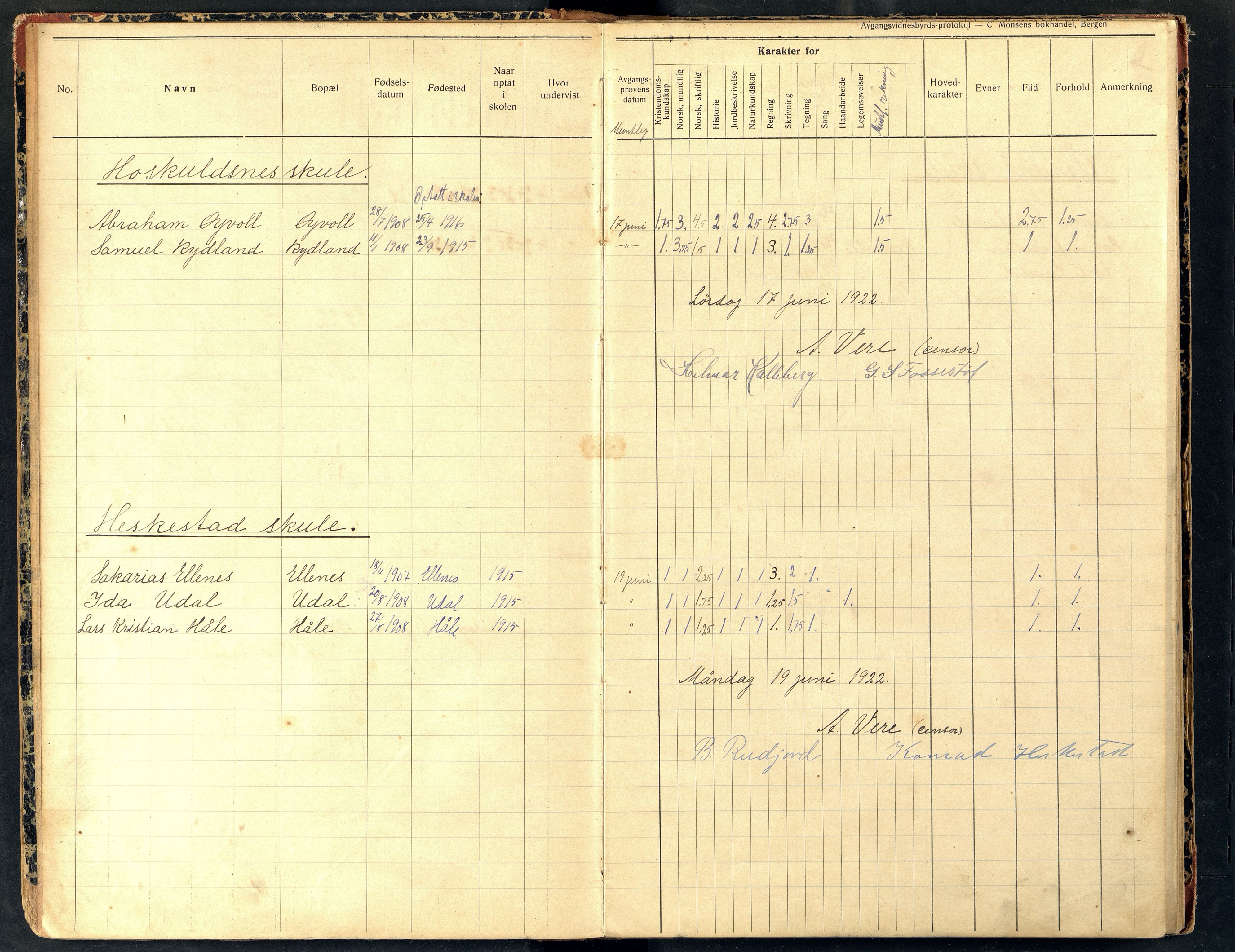 Lista kommune - Skolekommisjonen/Skolestyret, IKAV/1003LI510/G/L0006: Eksamensprotokoll, 1922-1930